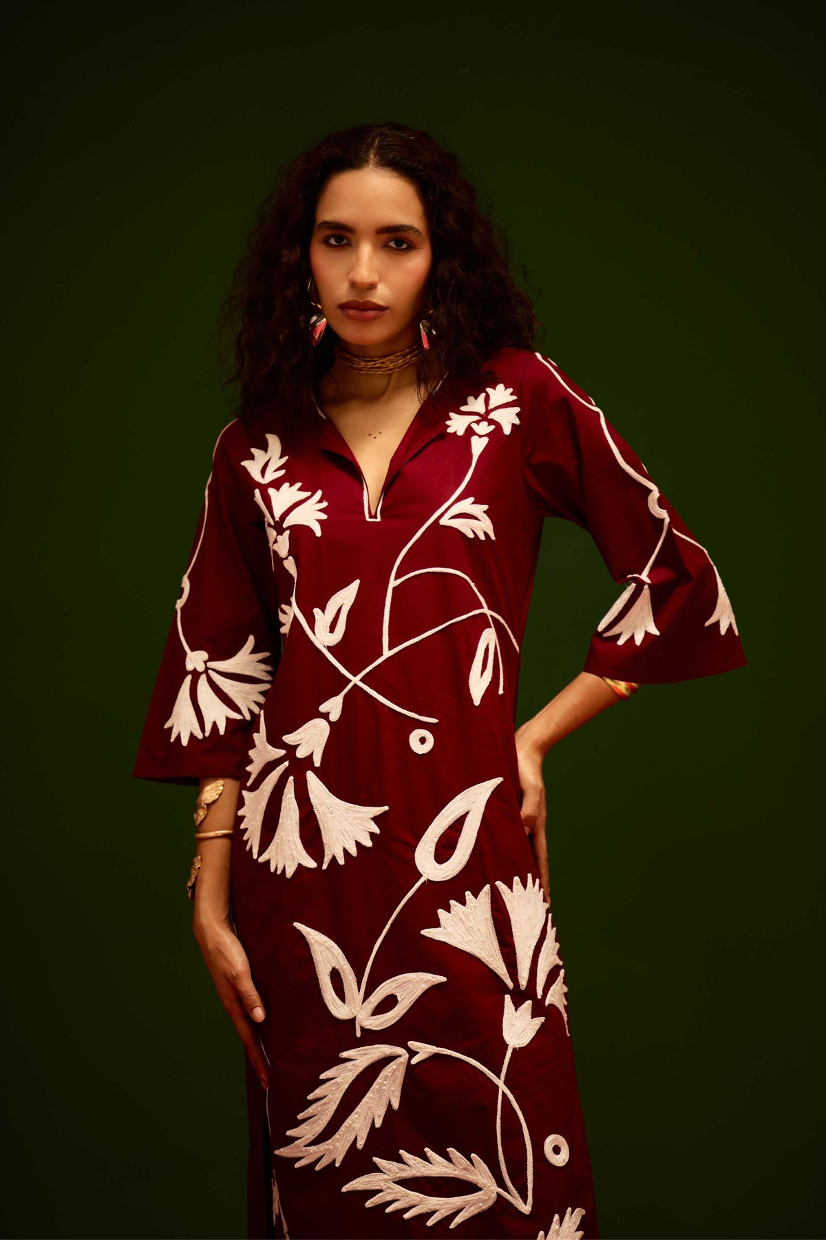 Wine Cotton Maxi Dress