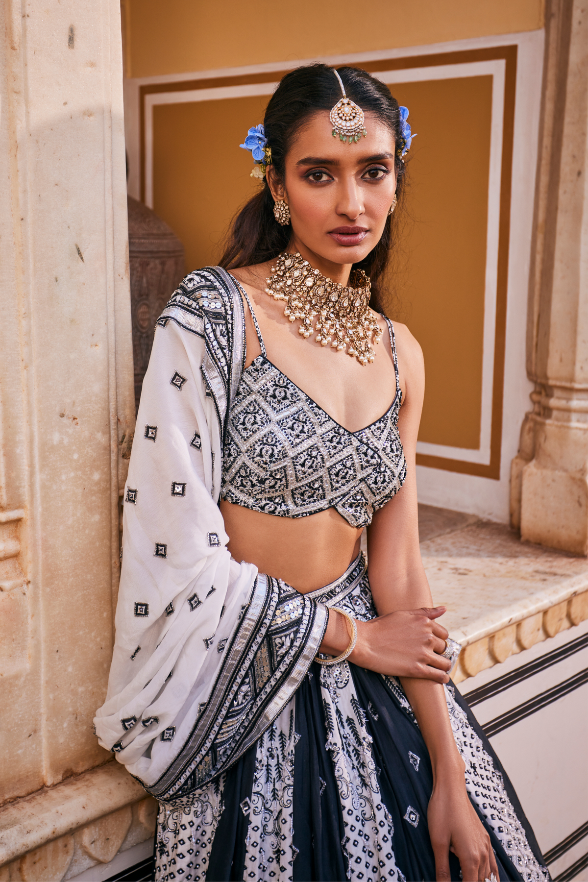 Striking Black and White Lehenga Set