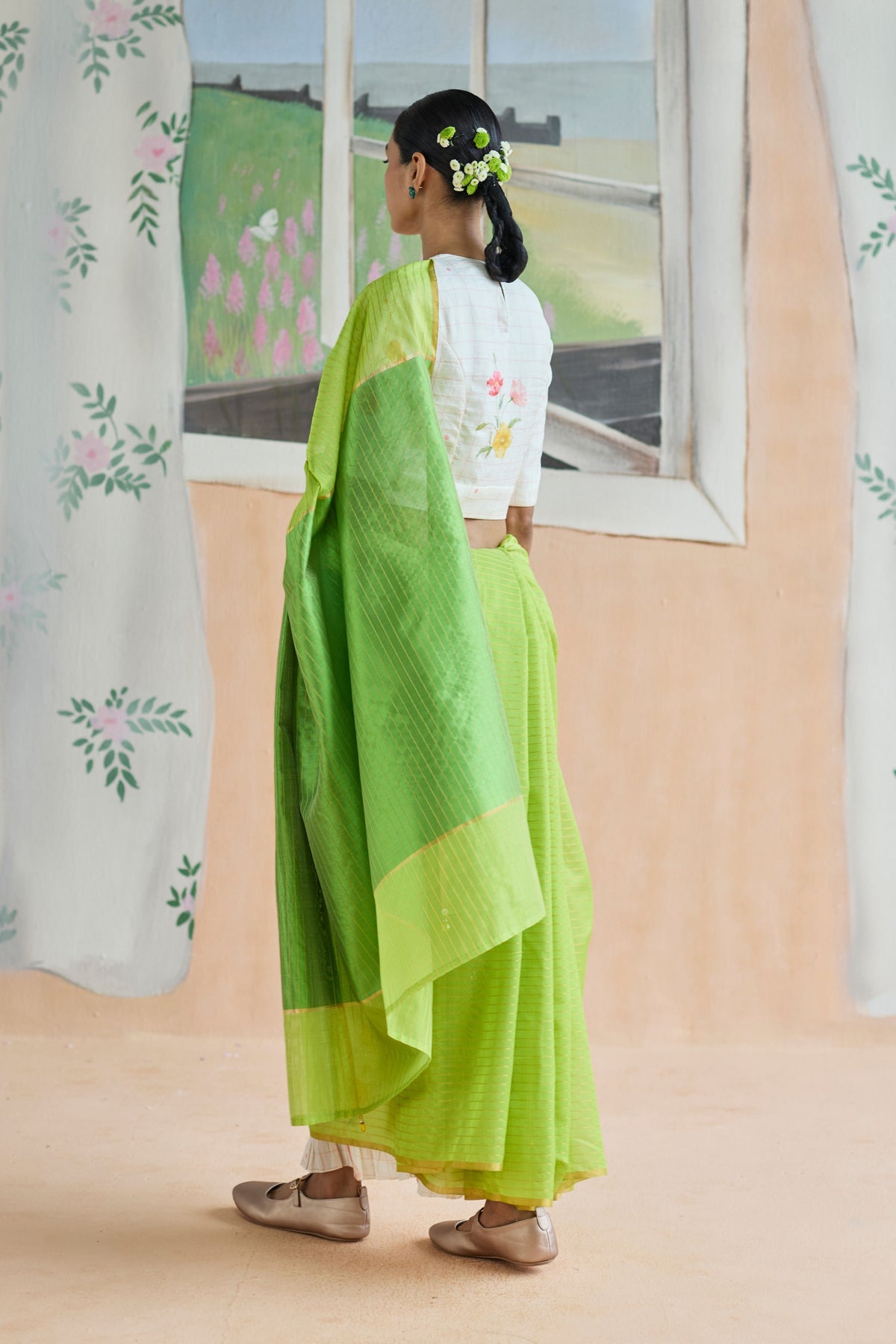 Fern Trail Chanderi Sari