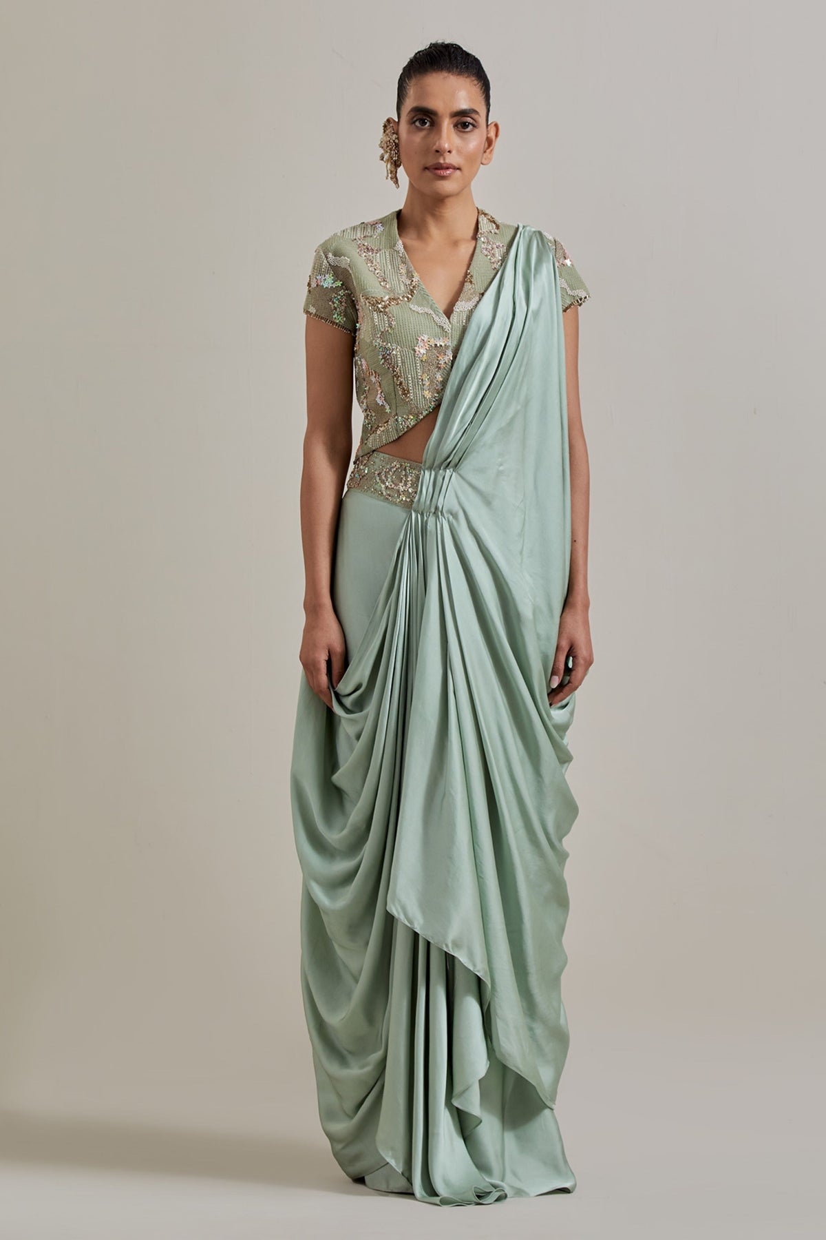 Sage Drape Saree Set