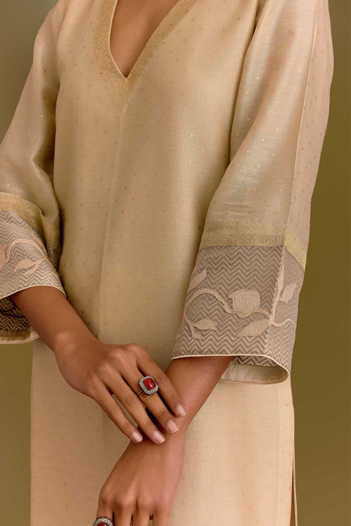 Beige Hand Painted Kurta Set