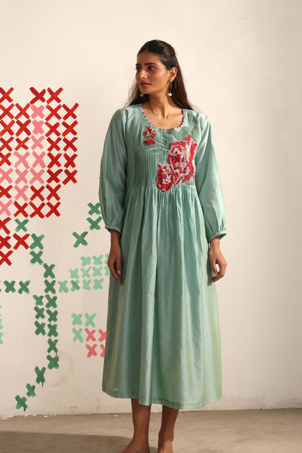 Sea Green Pleated Dress