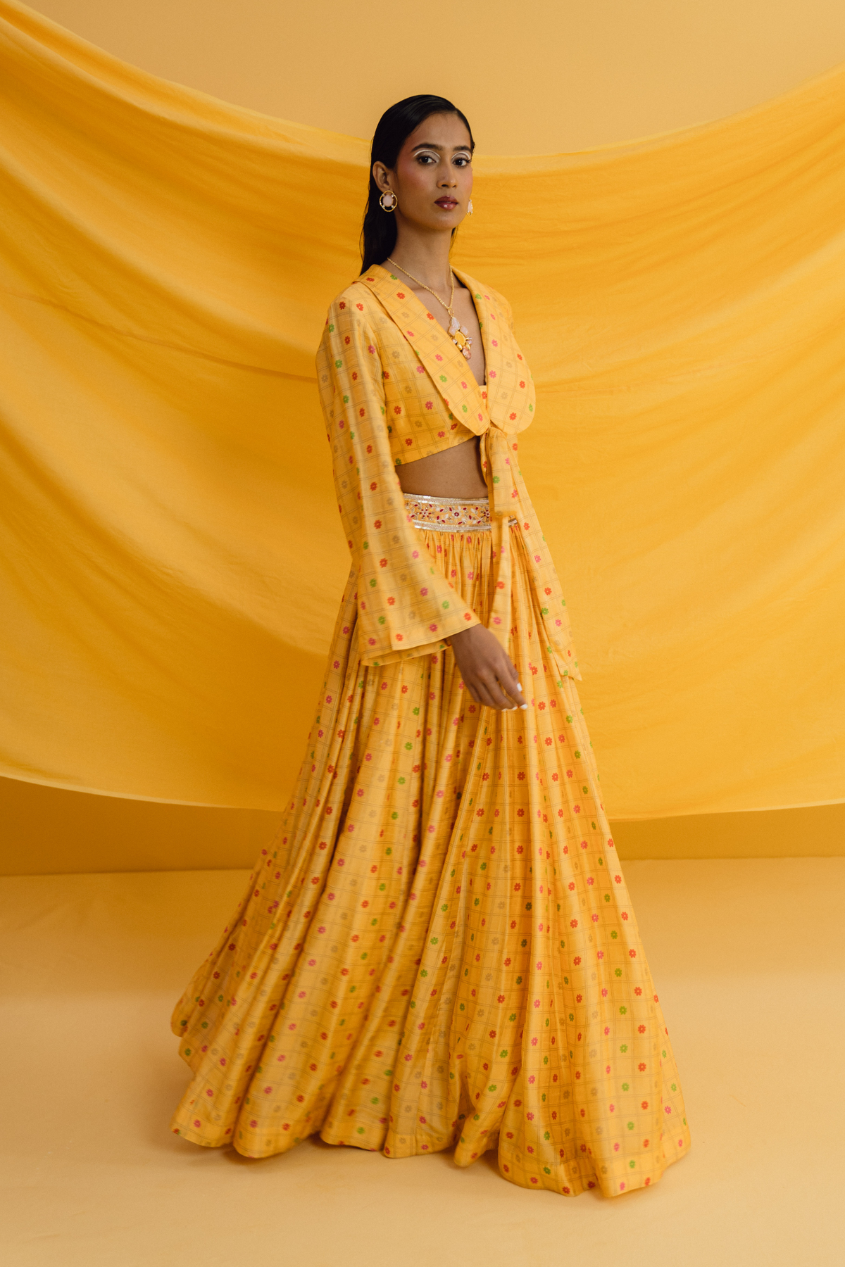 Yellow Peter Pan Collared Lehenga Set