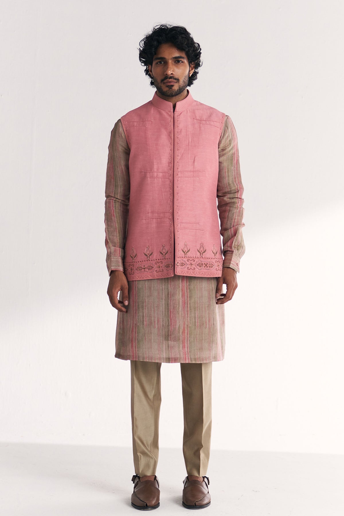 Dino Pink Nehru Jacket Set