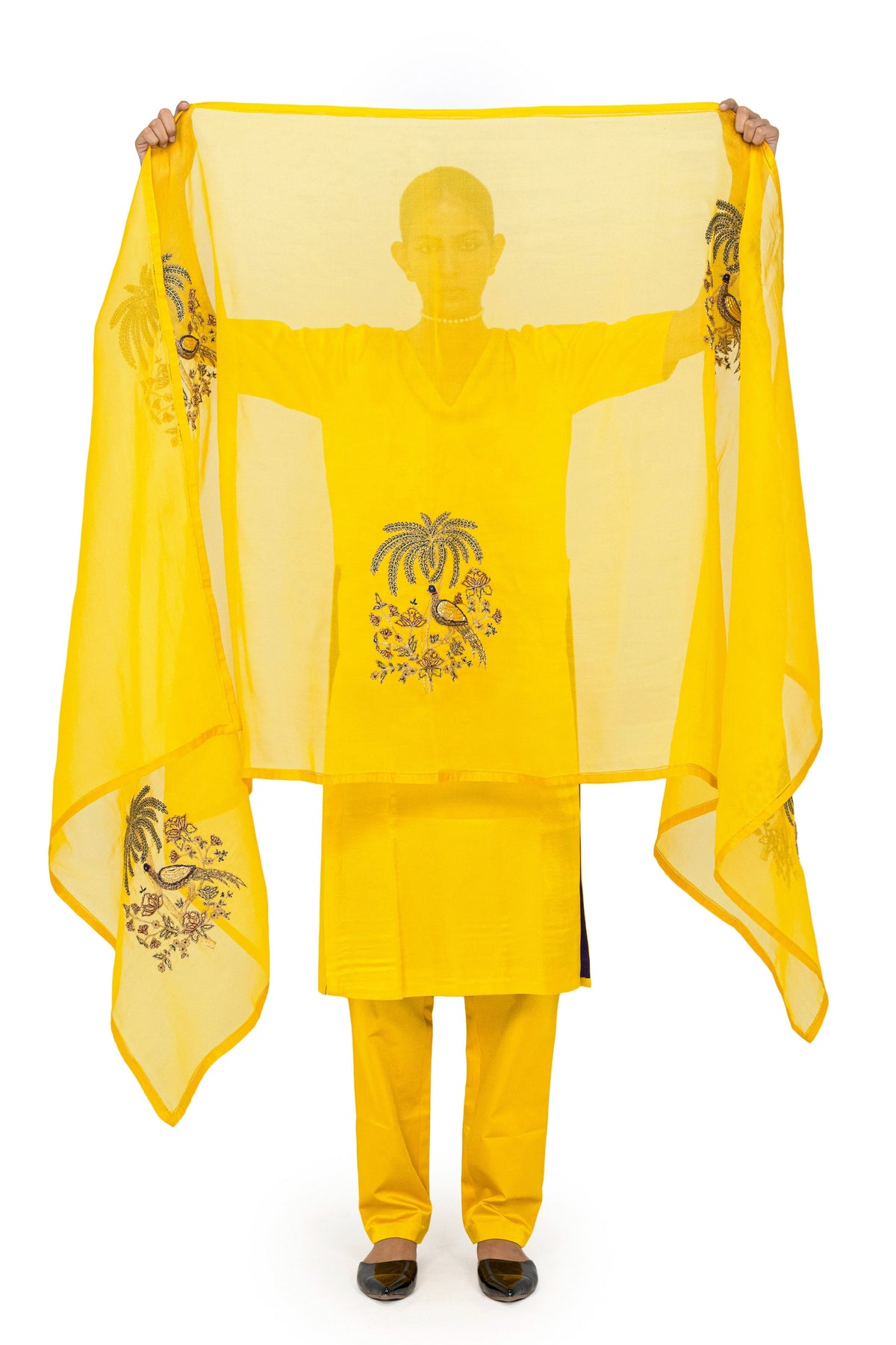 Hansasar Monkey Yellow Dupatta