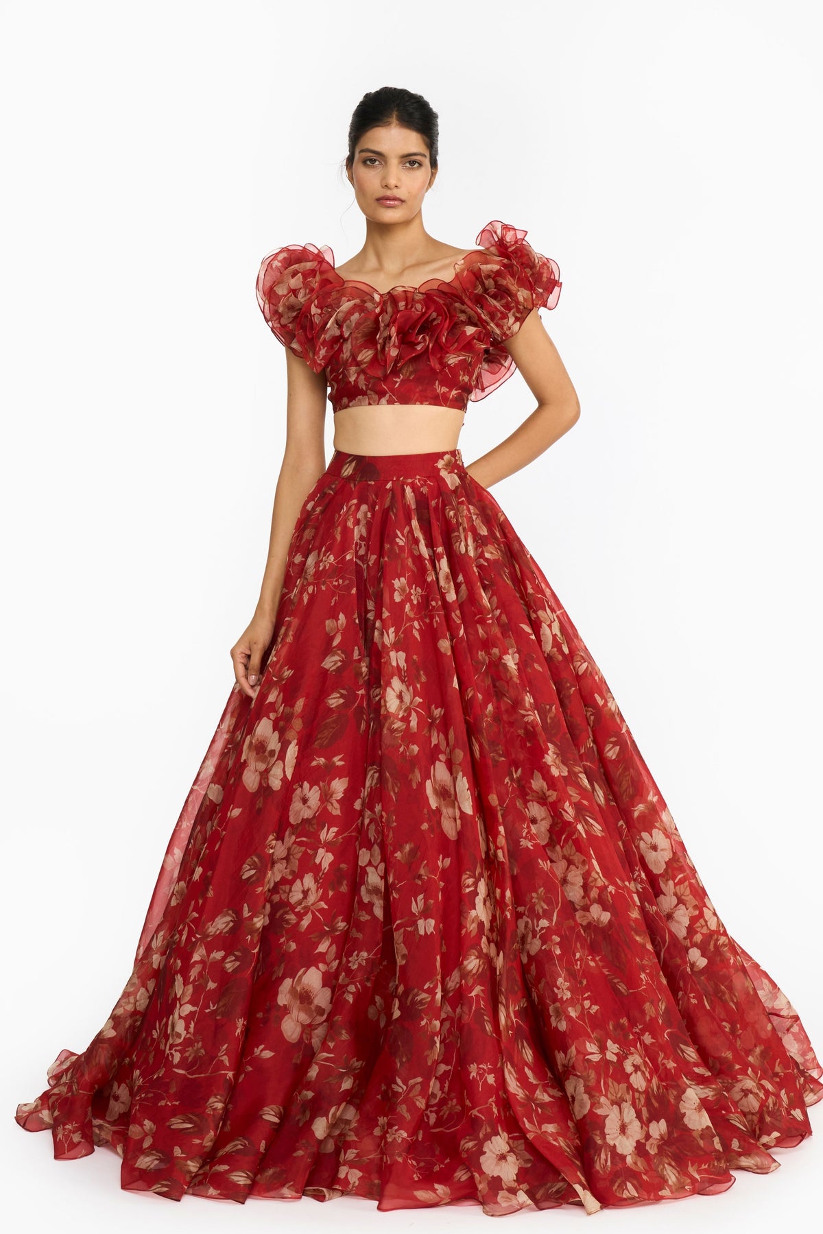 Red Forest Lehenga Set