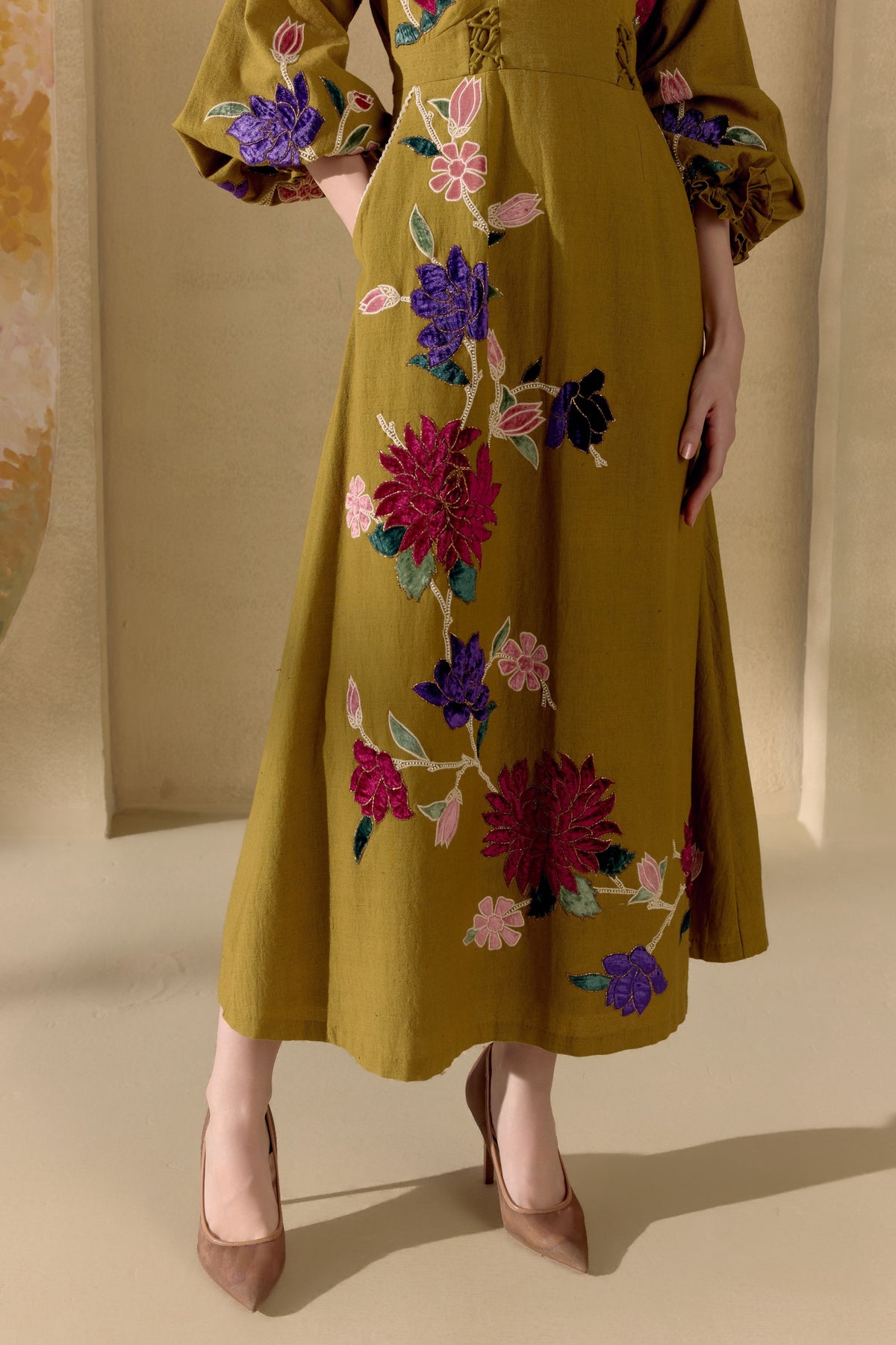 Olive Botanica Midi Dress