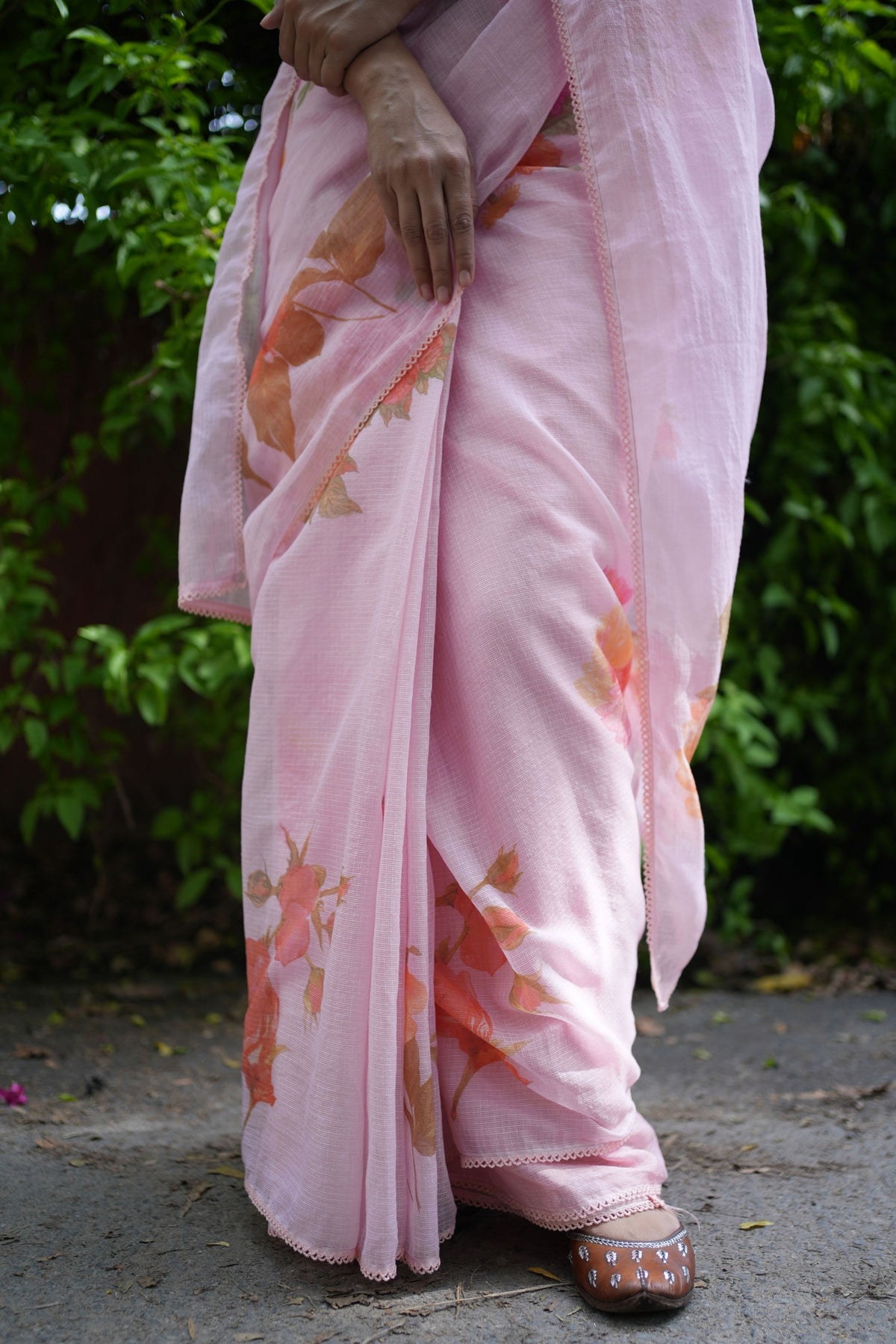 Juhi Lace Charm Peach Saree
