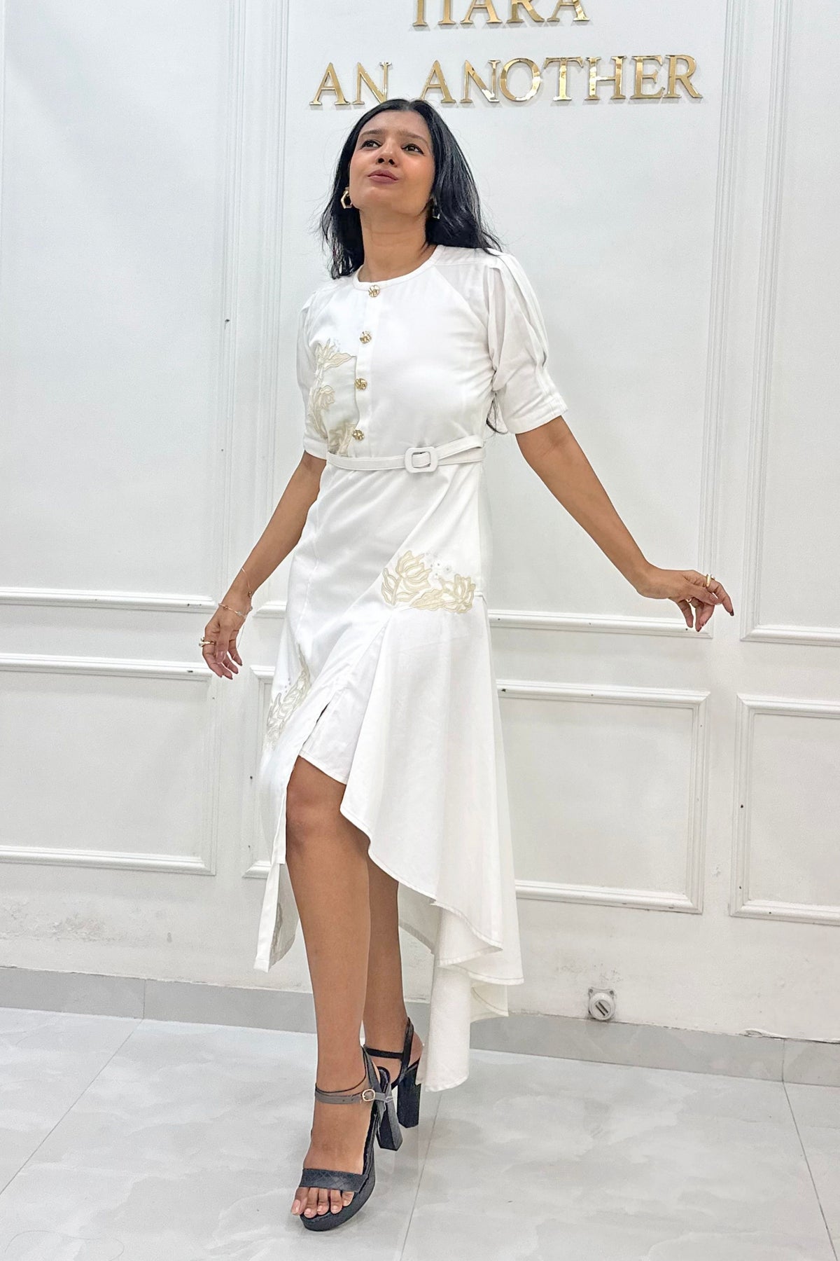 Applique Embroidered Midi Dress