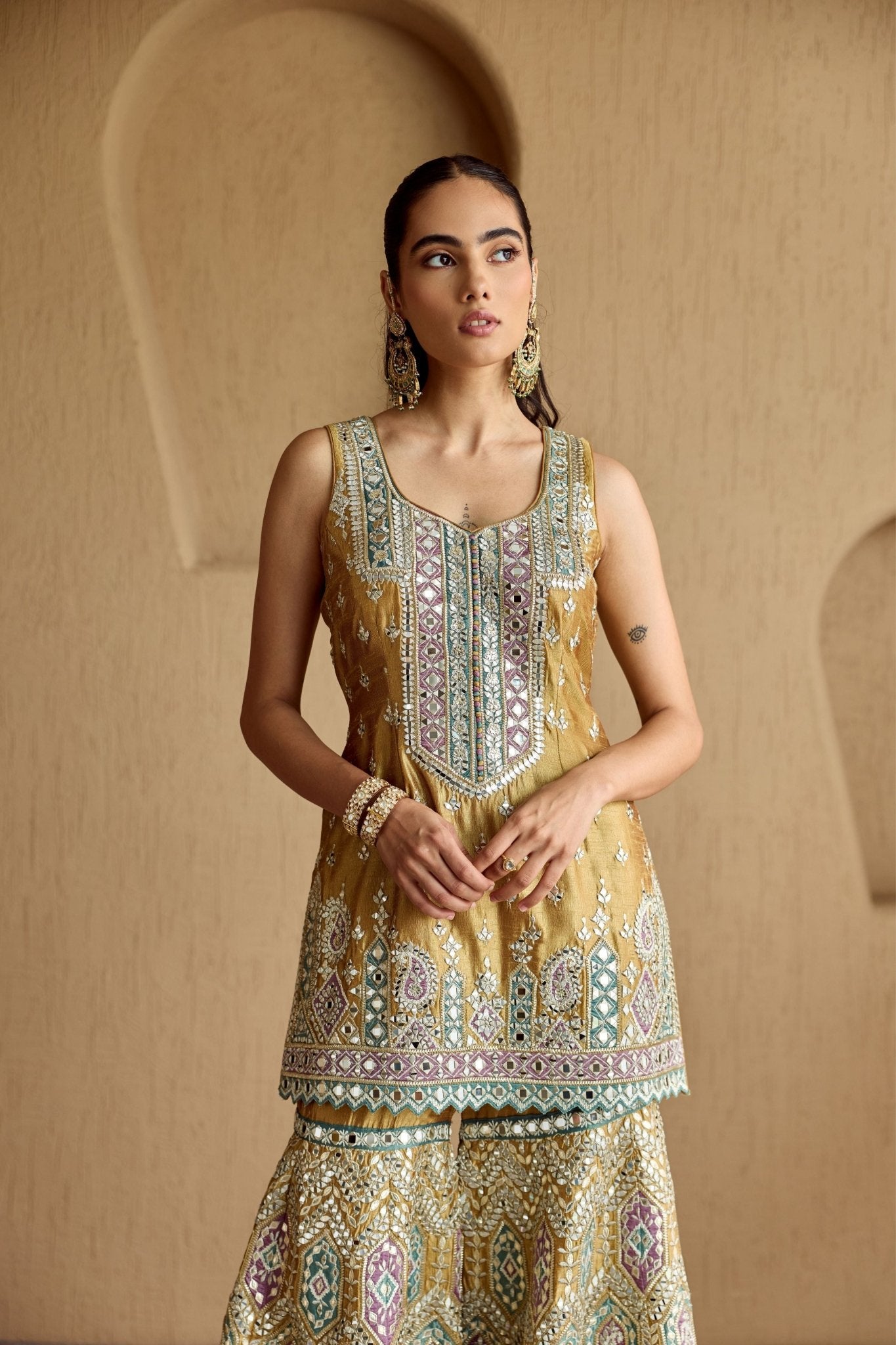 Mustard Kurta Garara Set - Suhino - Elahe