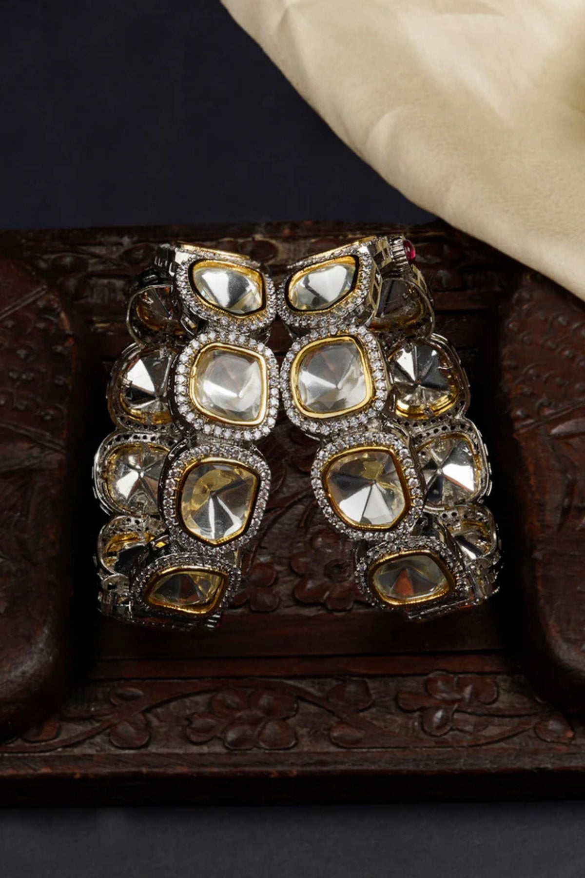 Faux Diamond Bangles in White