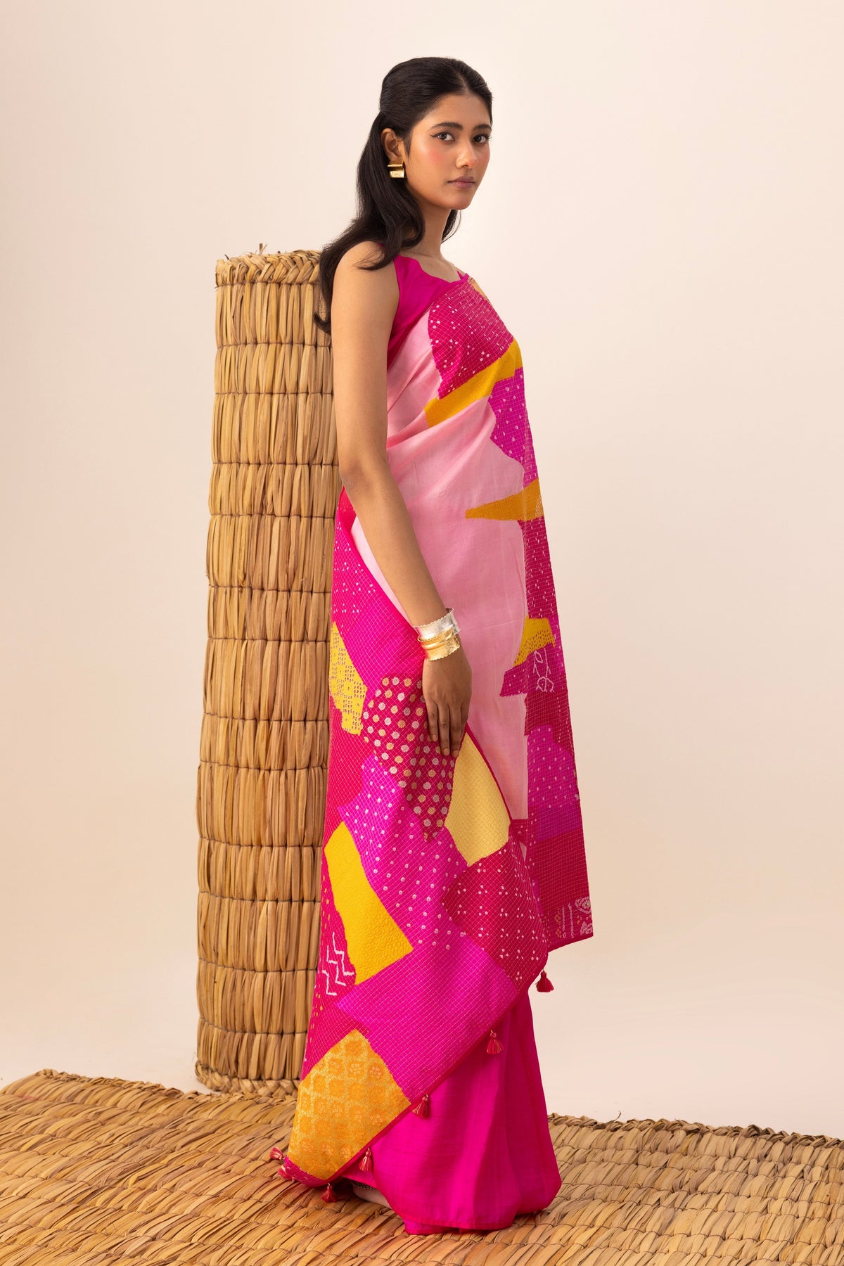 Rani Multi Bandhani Patchwork Saree set