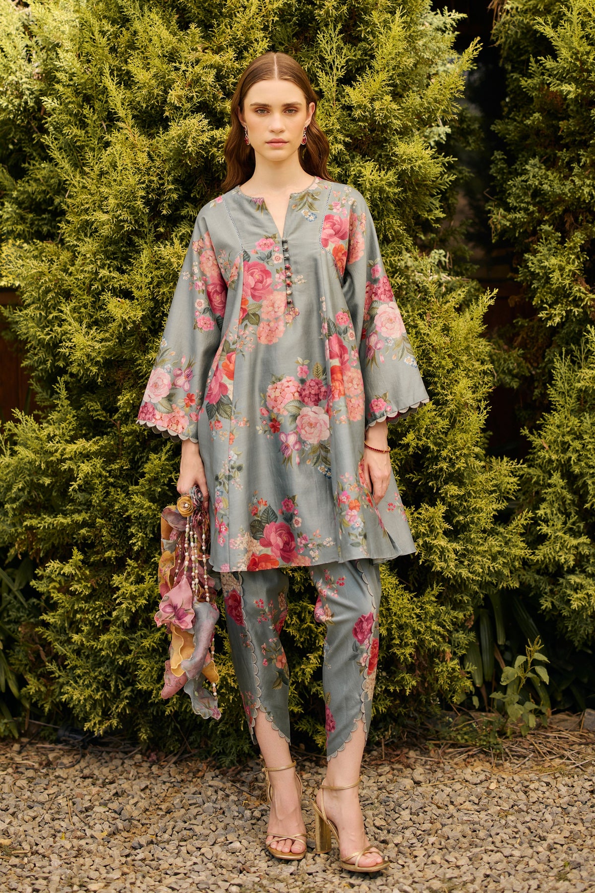 Powder Blue Floral Print Kurta