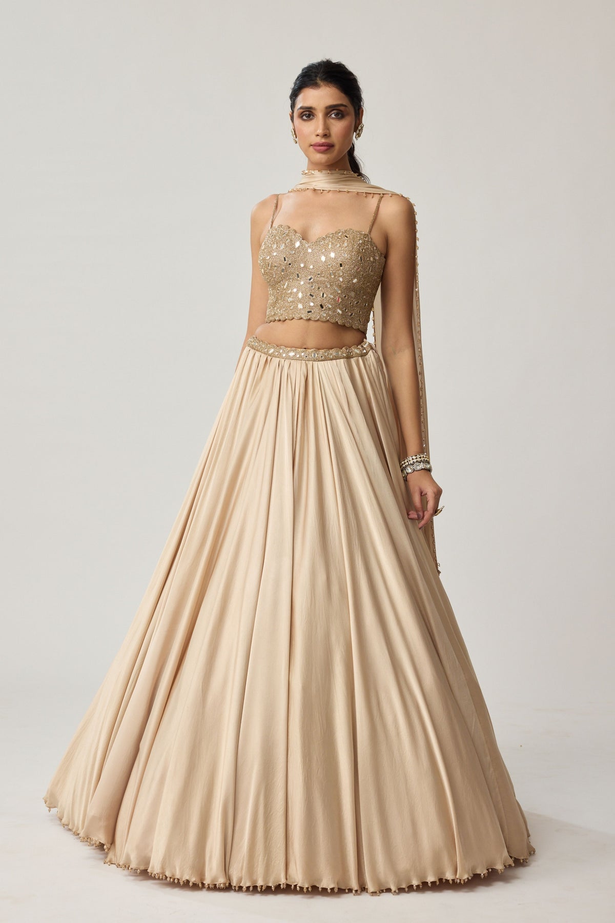 Light Beige Mirror Lehenga Set