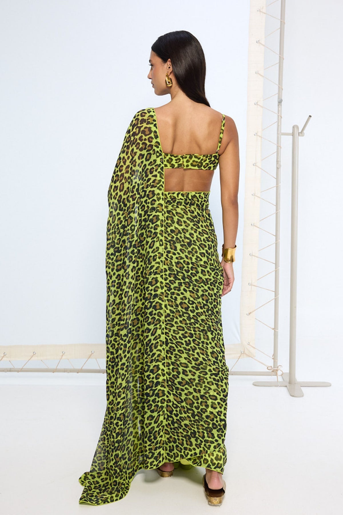 Green Leopard Print Saree