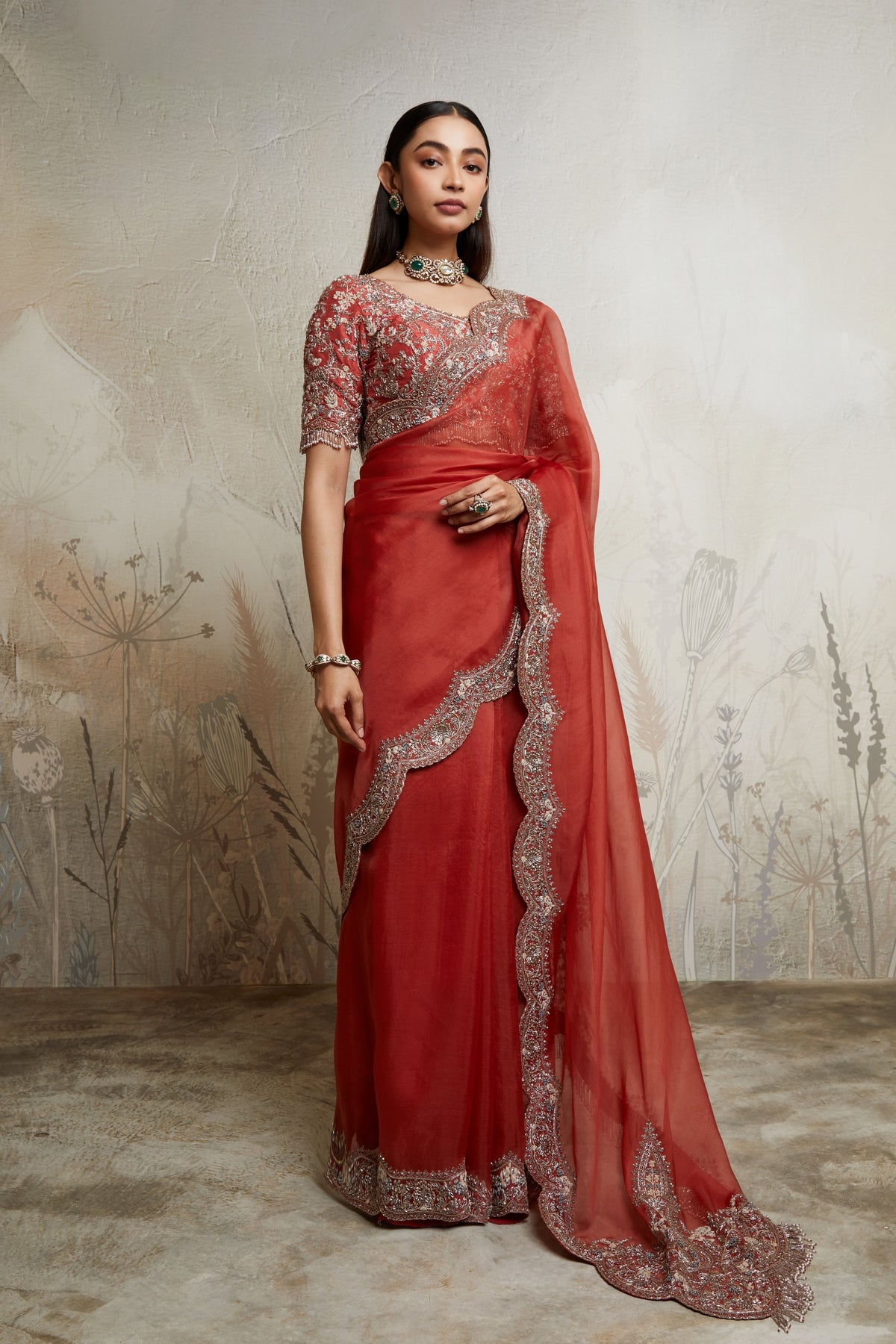 Deep Orange Corner Butta Saree