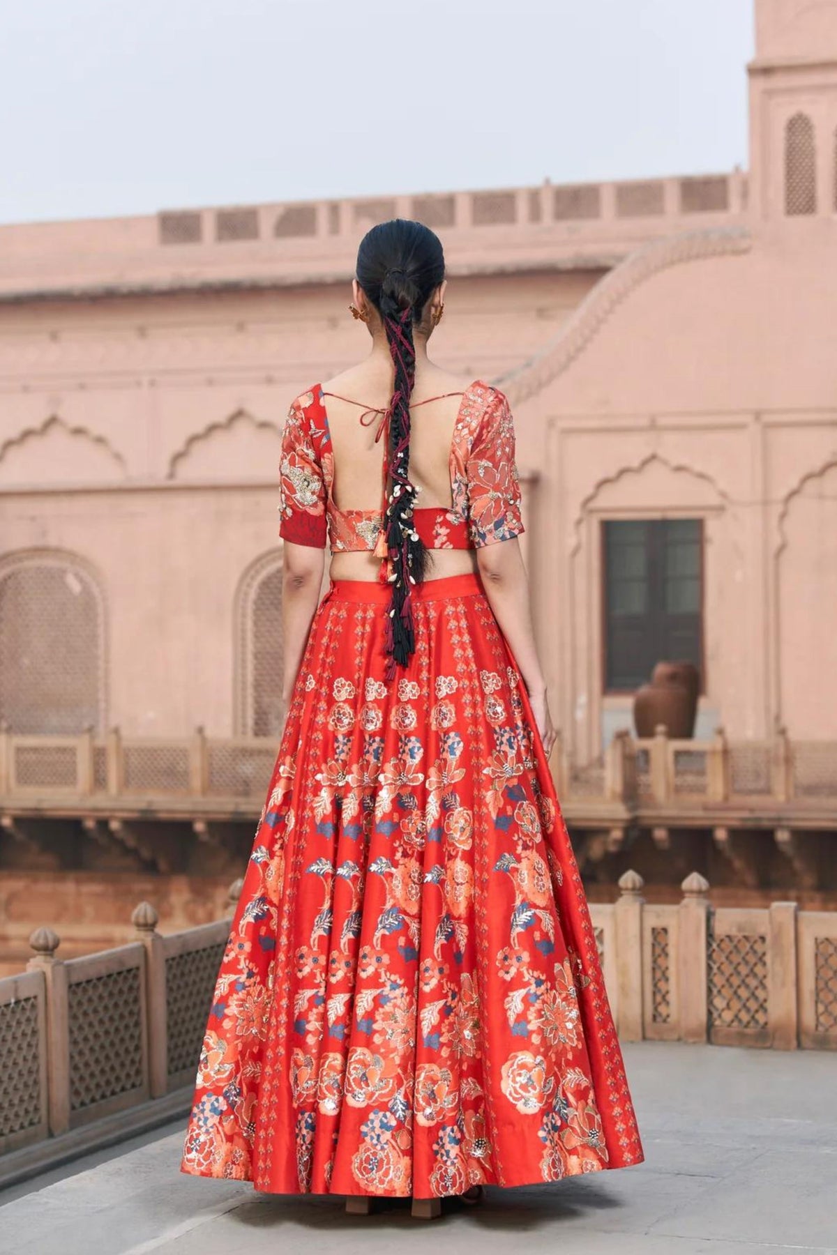 Red Moroccan Kali Wala Lehenga Set