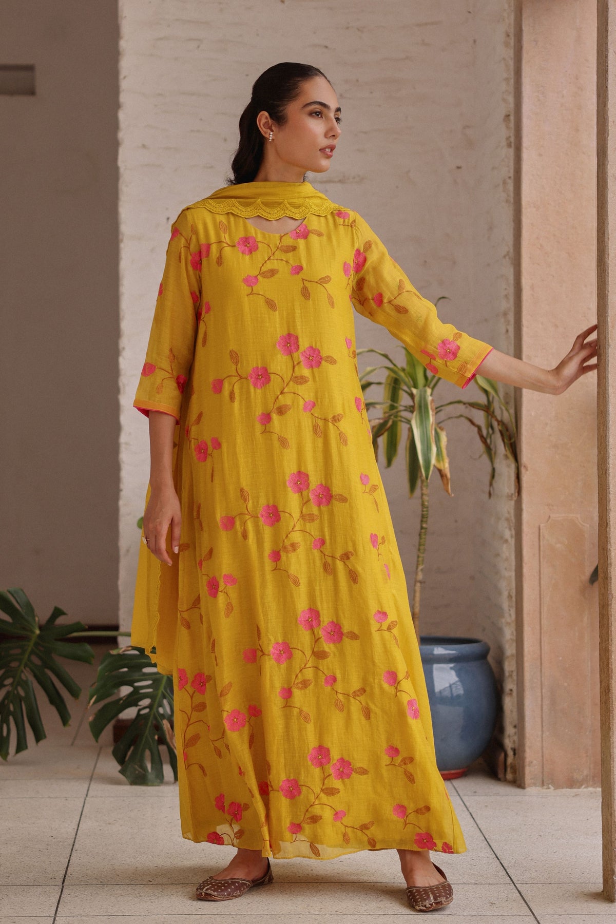 Canary Bloom Embroidered Anarkali
