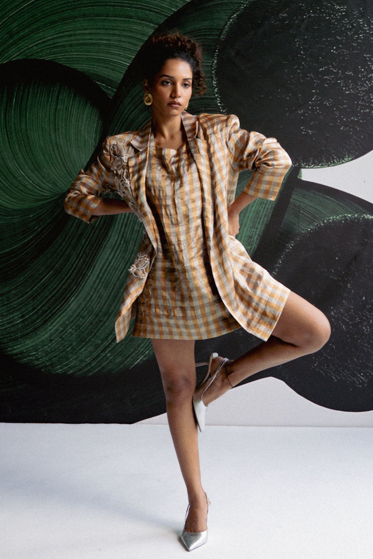 Gold Check Blazer Dress