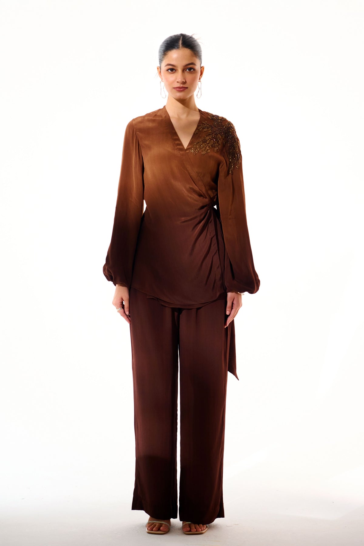 Brown Sapphire Wrap Around Co-ord Set