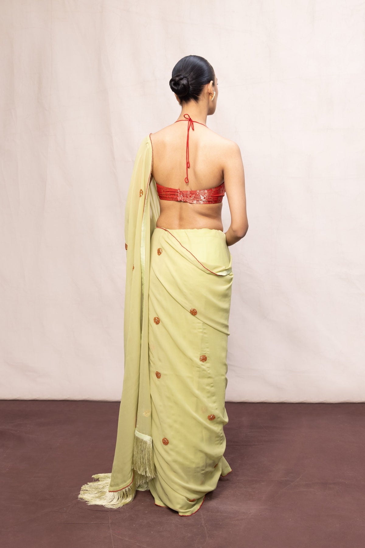 Handwoven Pistachio Green Georgette Embroidered Saree
