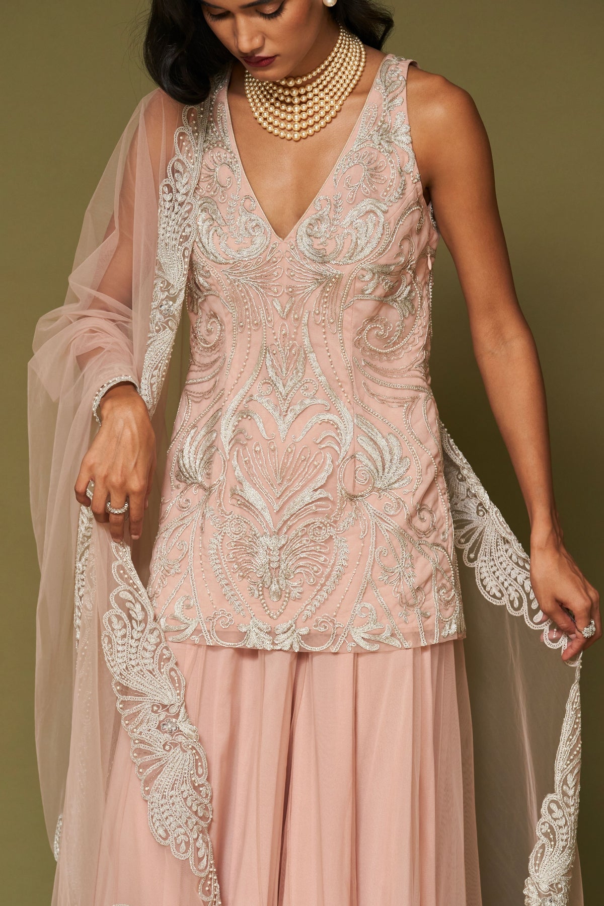 Blush Pink Embroidered Sharara Set