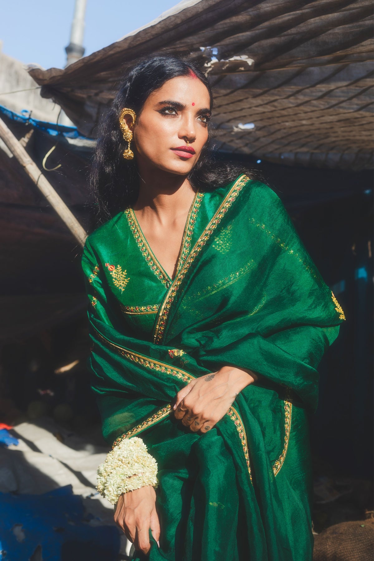Mirchi Panna Saree Set