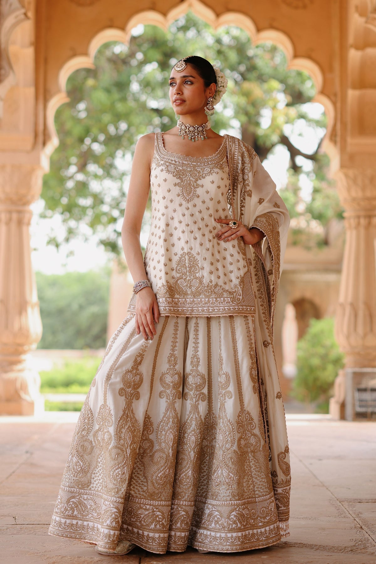 Shabnam Ivory Sharara Set