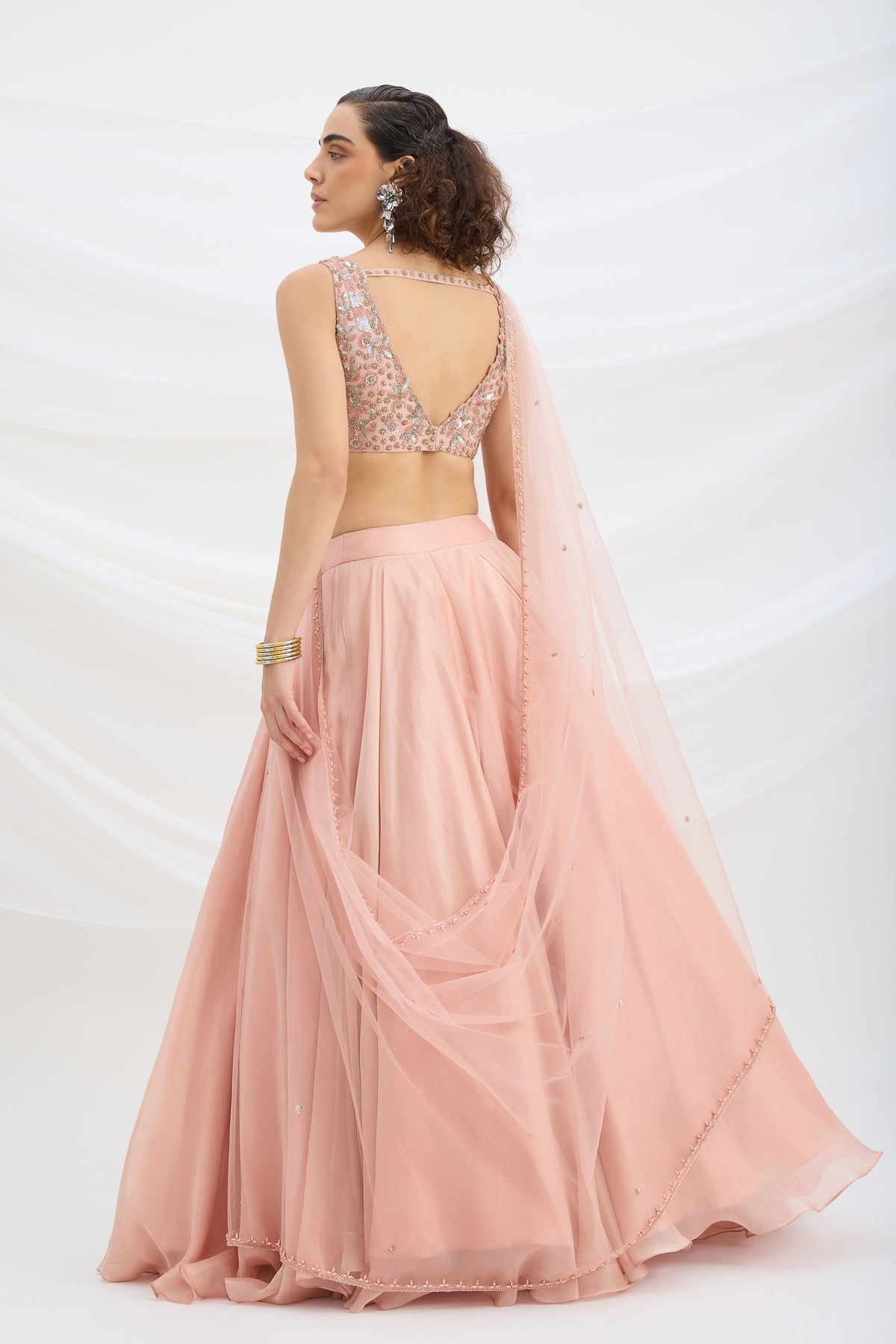 Peach Embroidered Lehenga Set