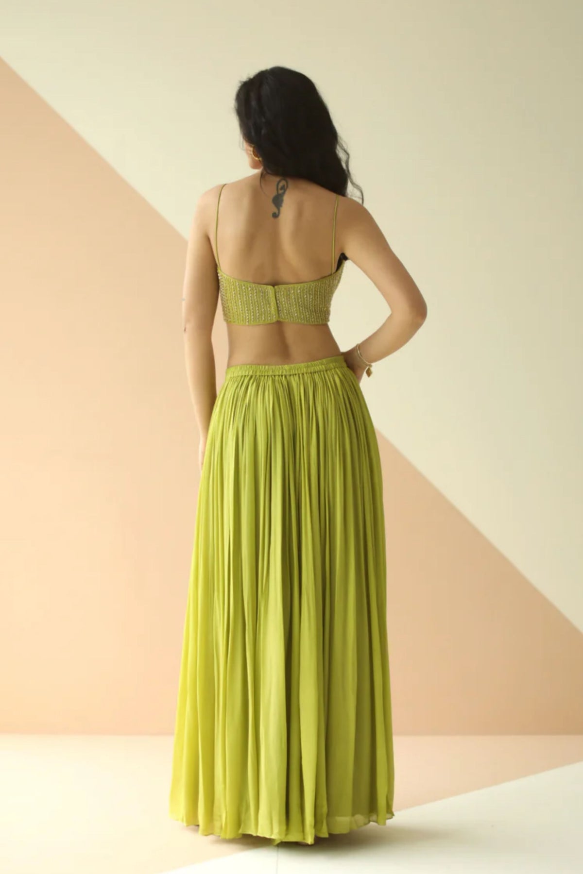 Lime green buti jacket sharara