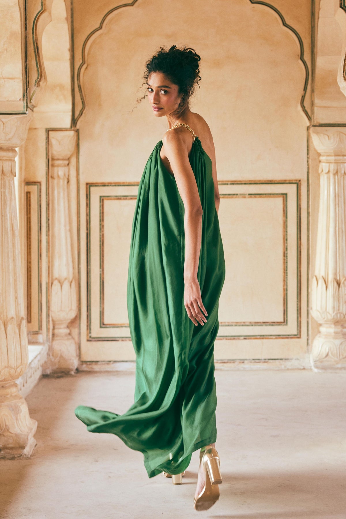 Emerald Green One Shoulder Dress