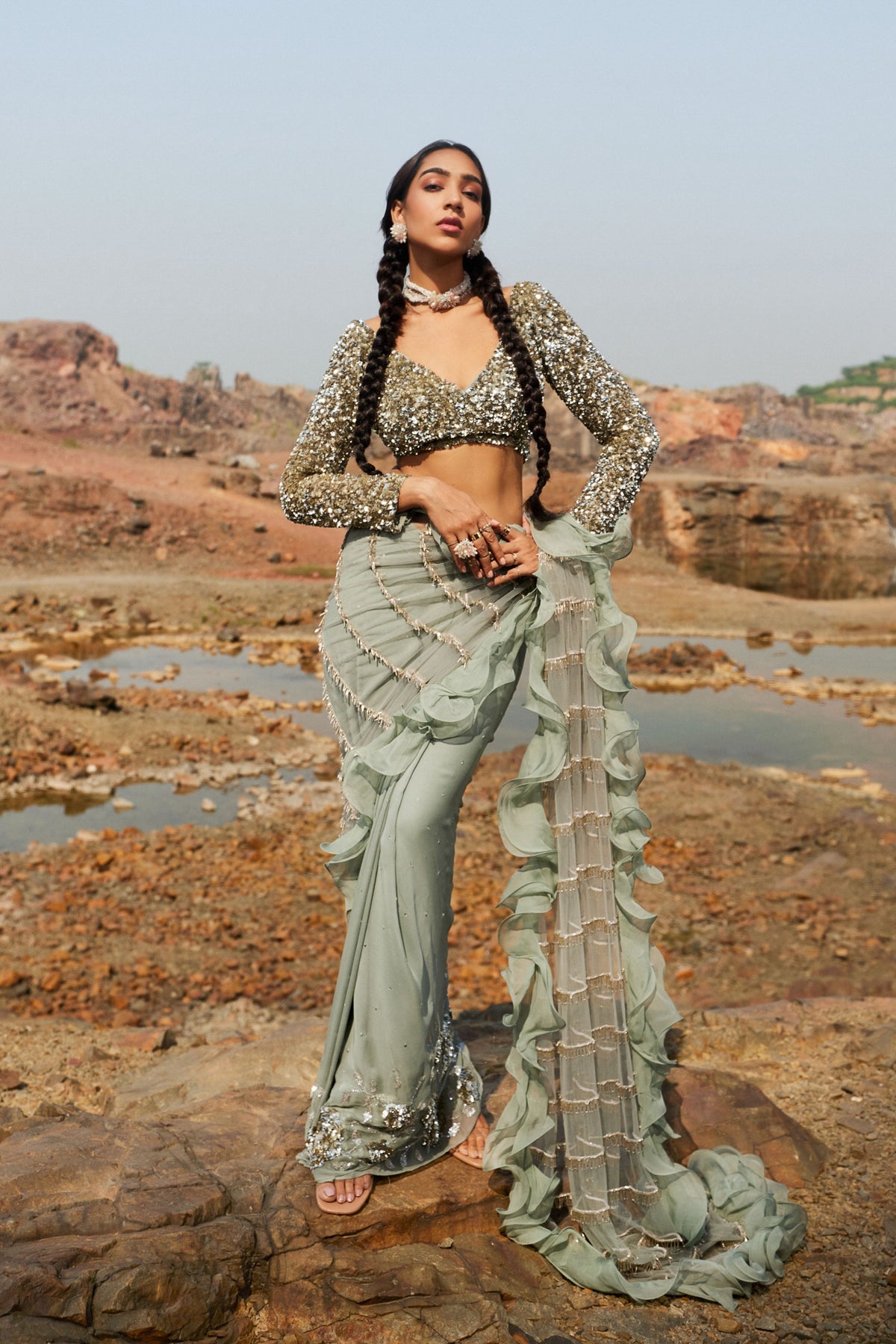 Sahara Shimmer Powder Blue Saree