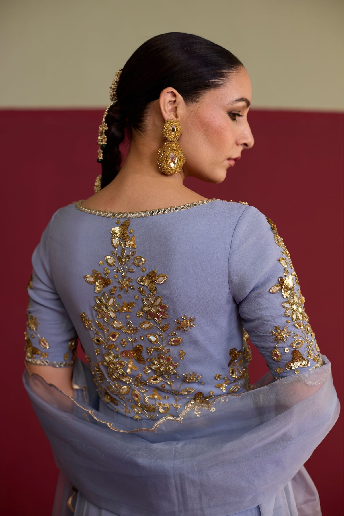 Blue Embroidered Anarkali Set