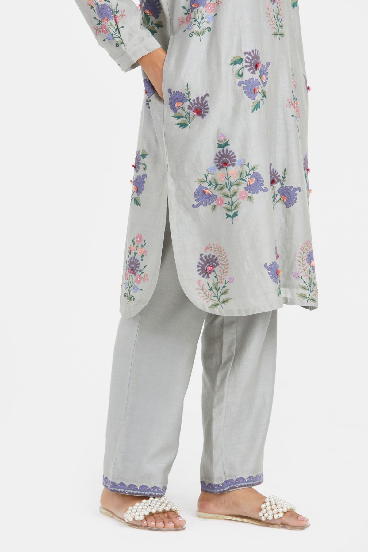 Silk Bluish Grey Kurta Set