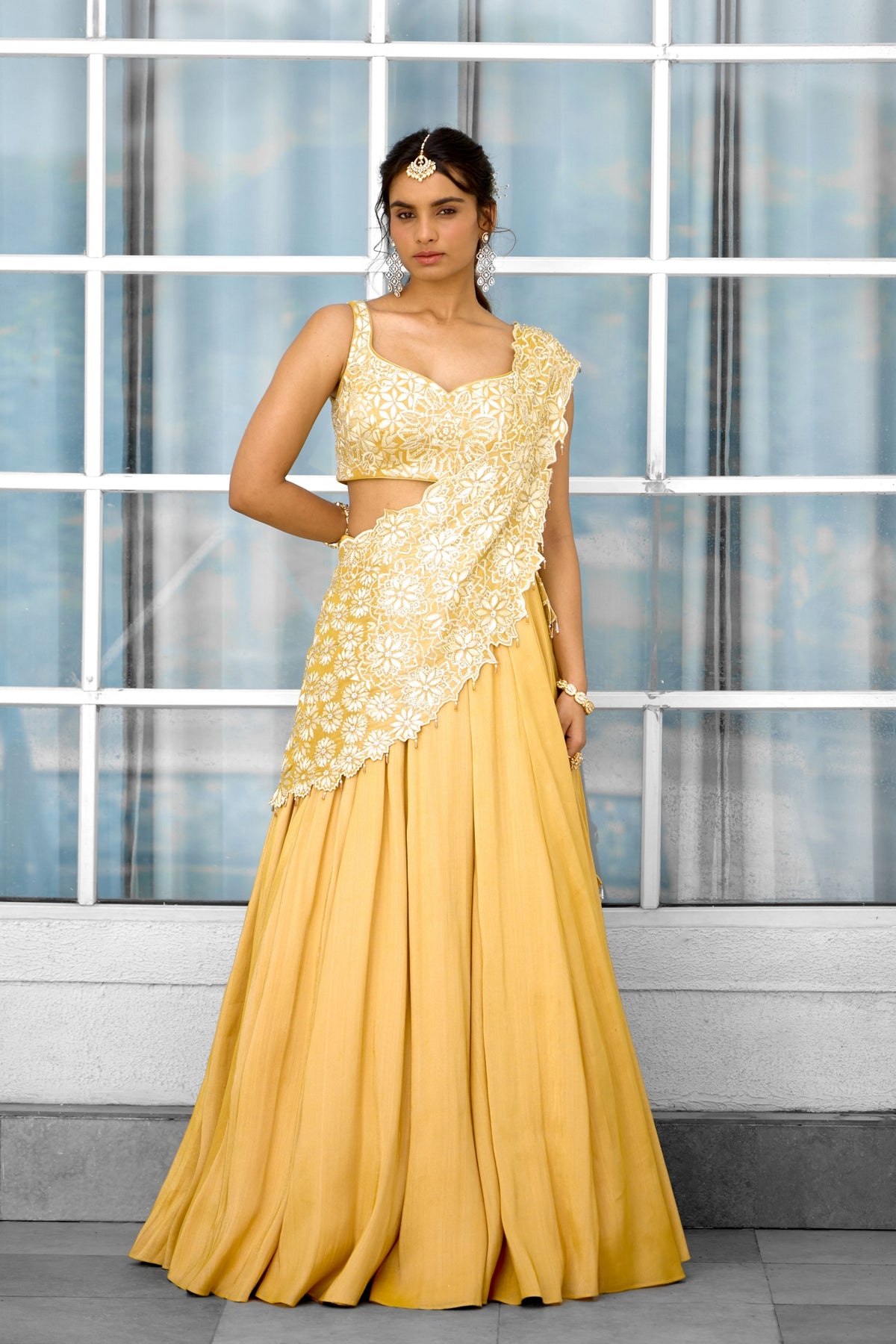 Marigold Muse Draped Lehenga Set