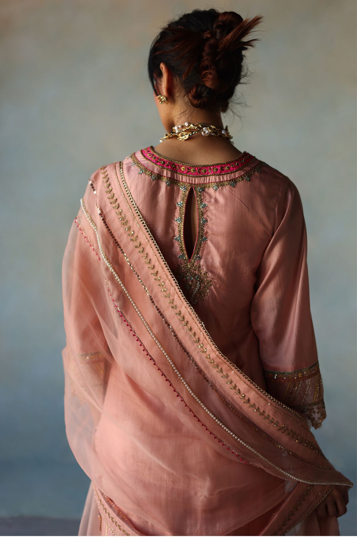 Gul Nude Pink Silk Sharara Set  