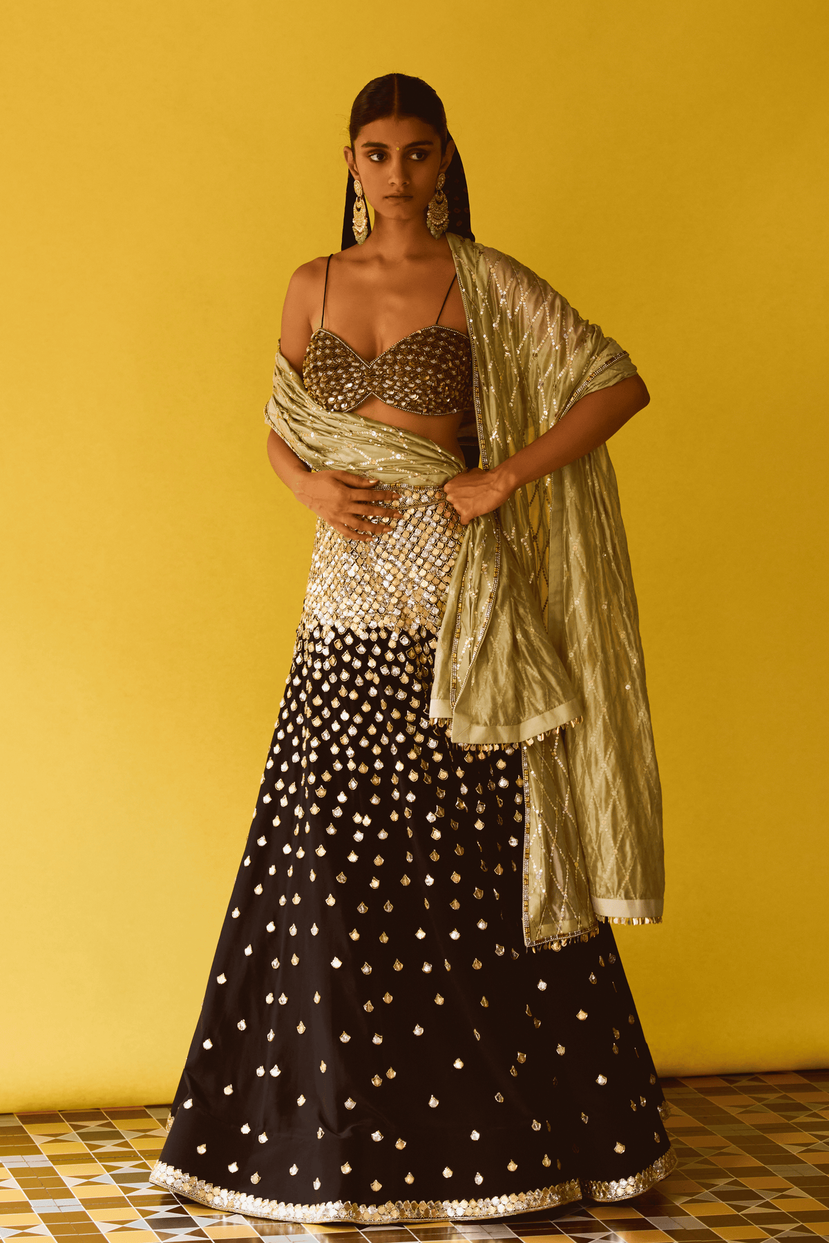 Black Shell Lehenga Set