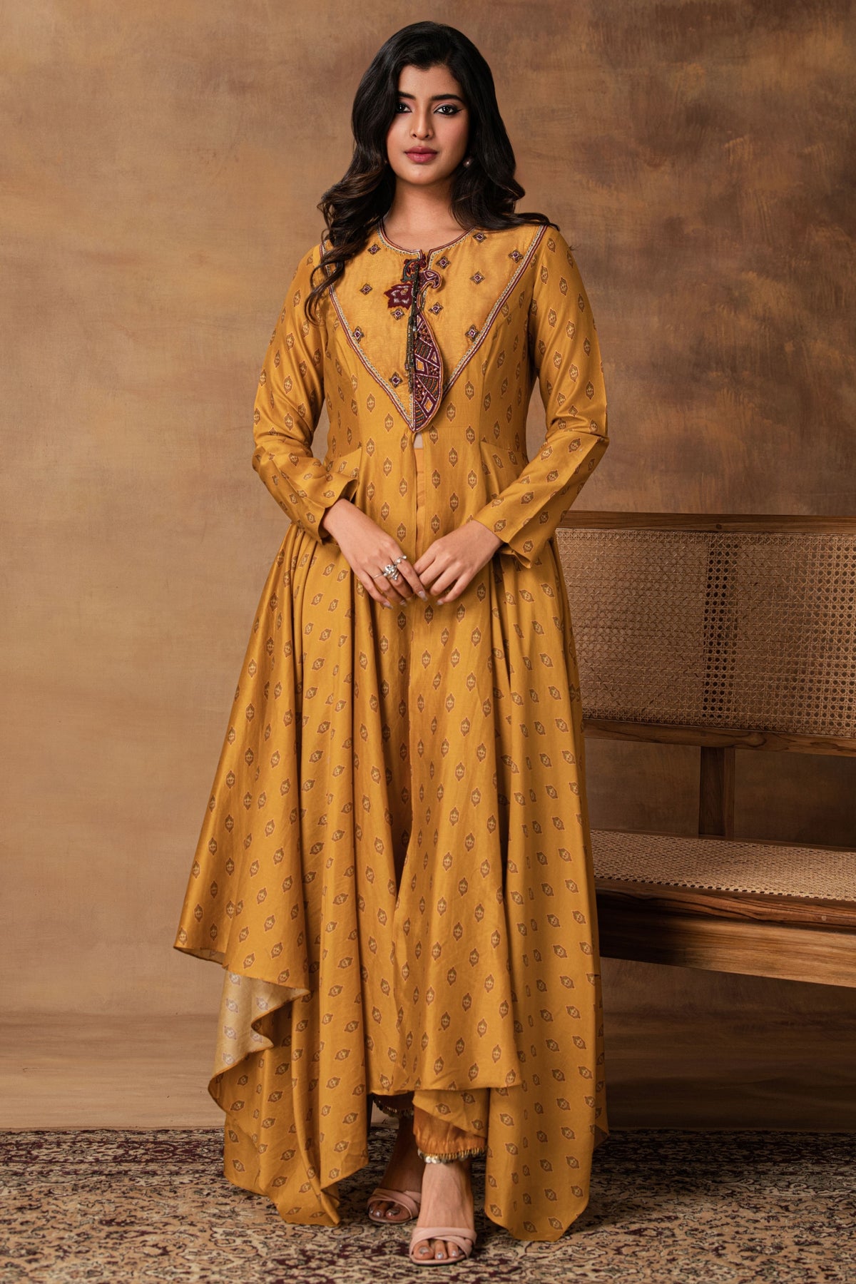 Mustard Gold Asymmetric Kurta Set