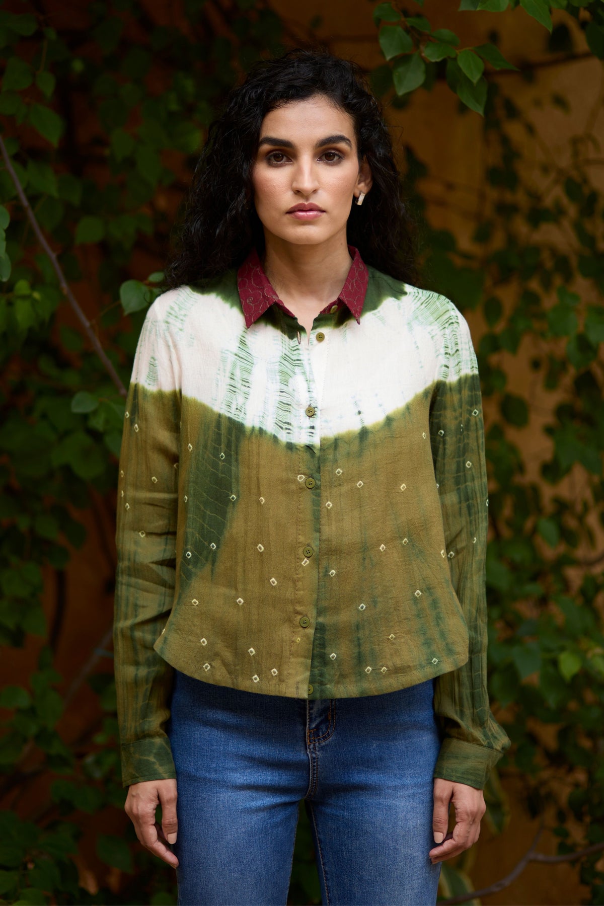 Olive Bandhni Motif Shirt