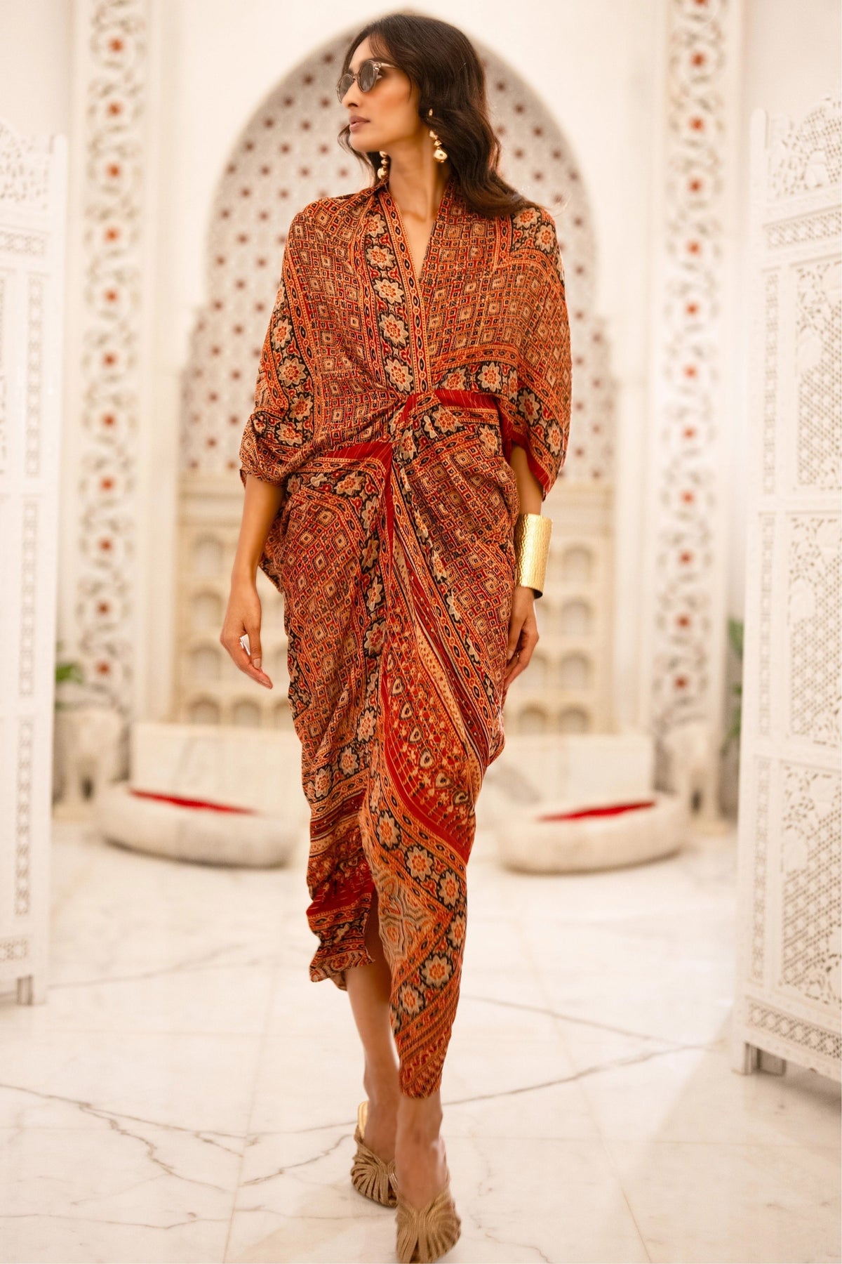 Ajrakh Print Draped Kaftan