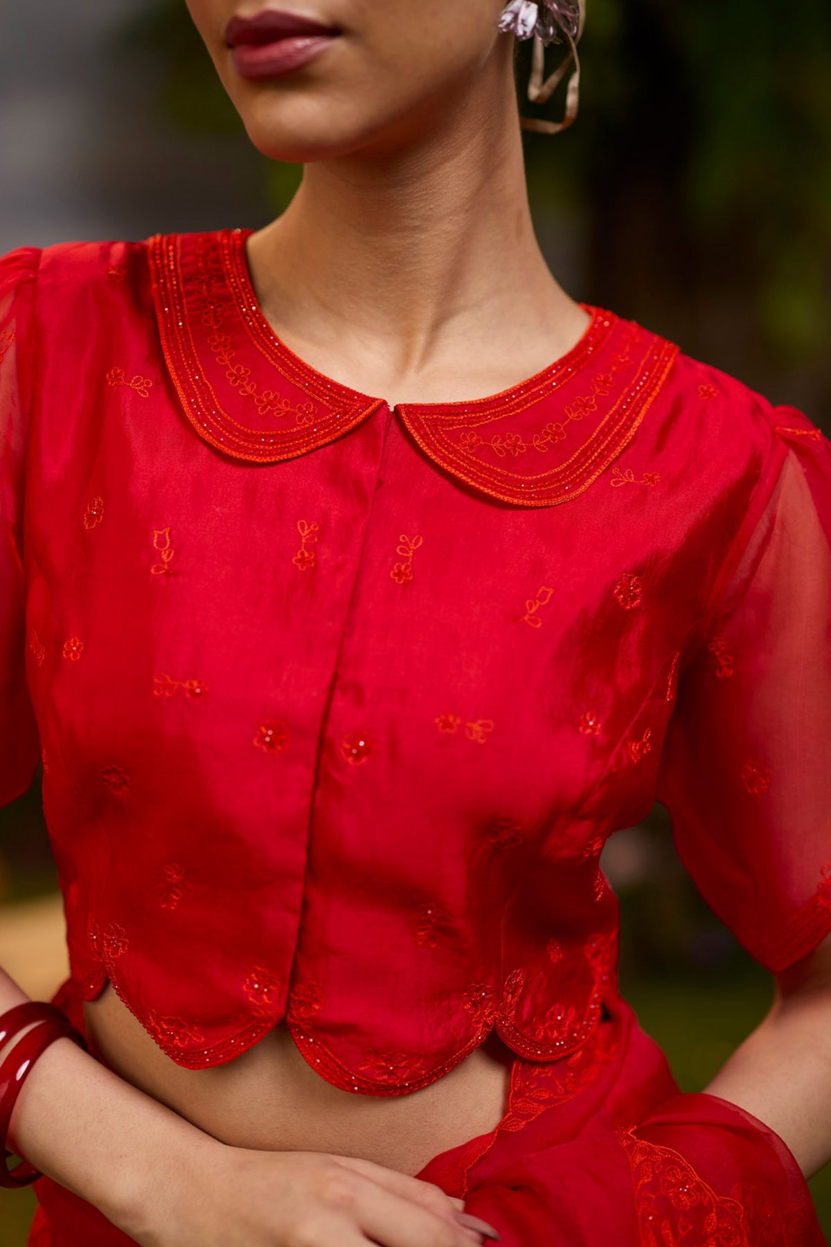 Framed in Bloom Embroidered Red Blouse