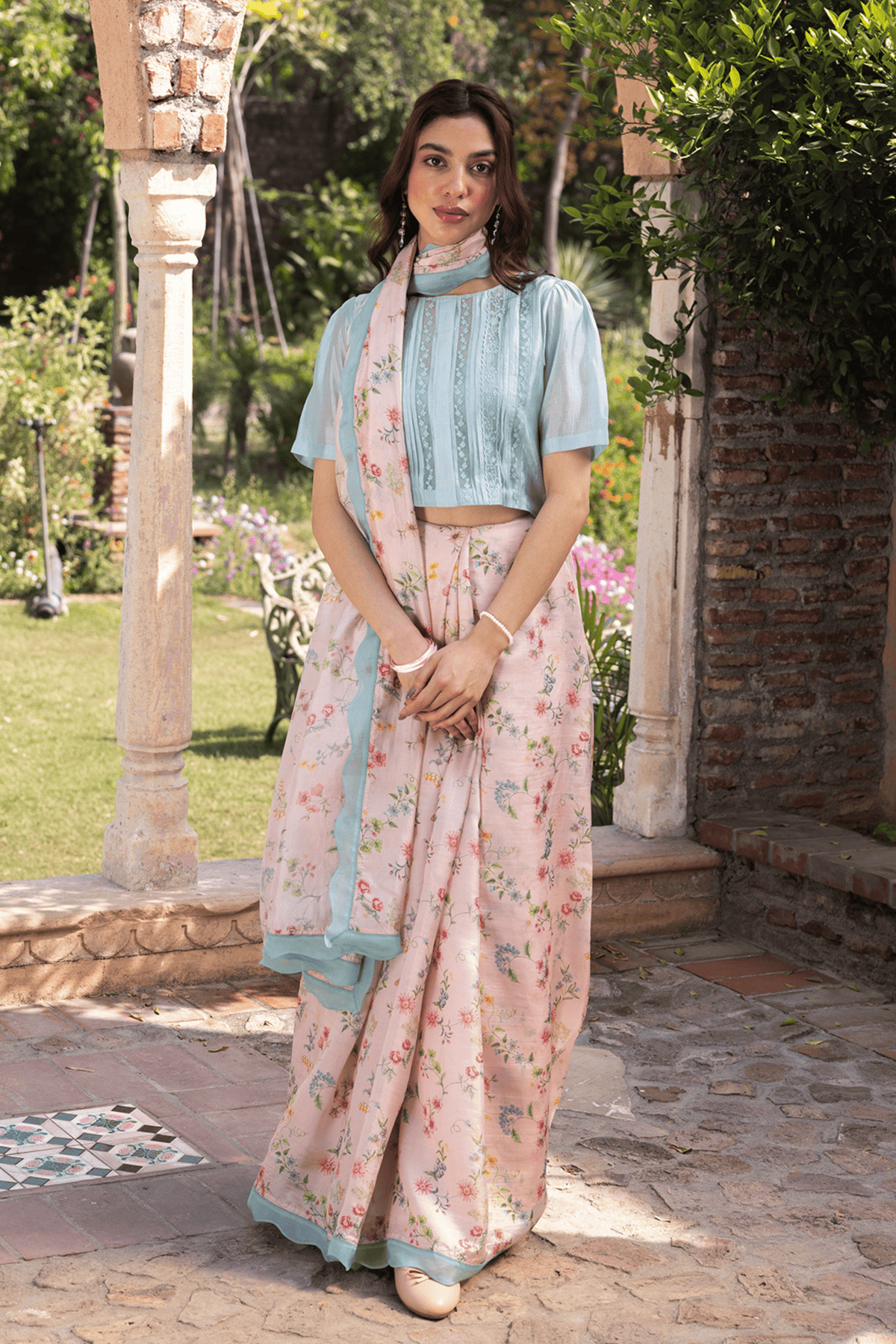 Forest Breeze Pink Scalloped Saree