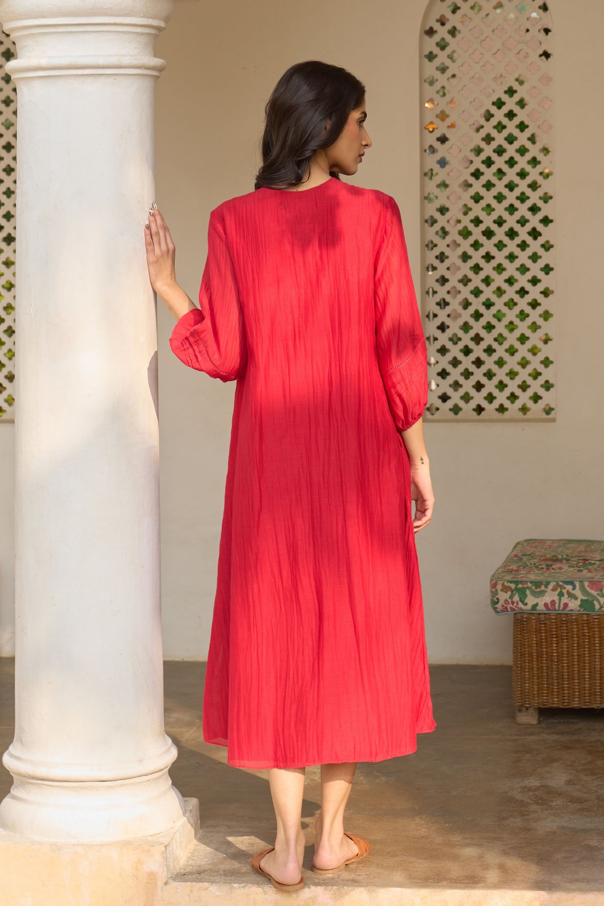 Cherry Red Pintuck Dress