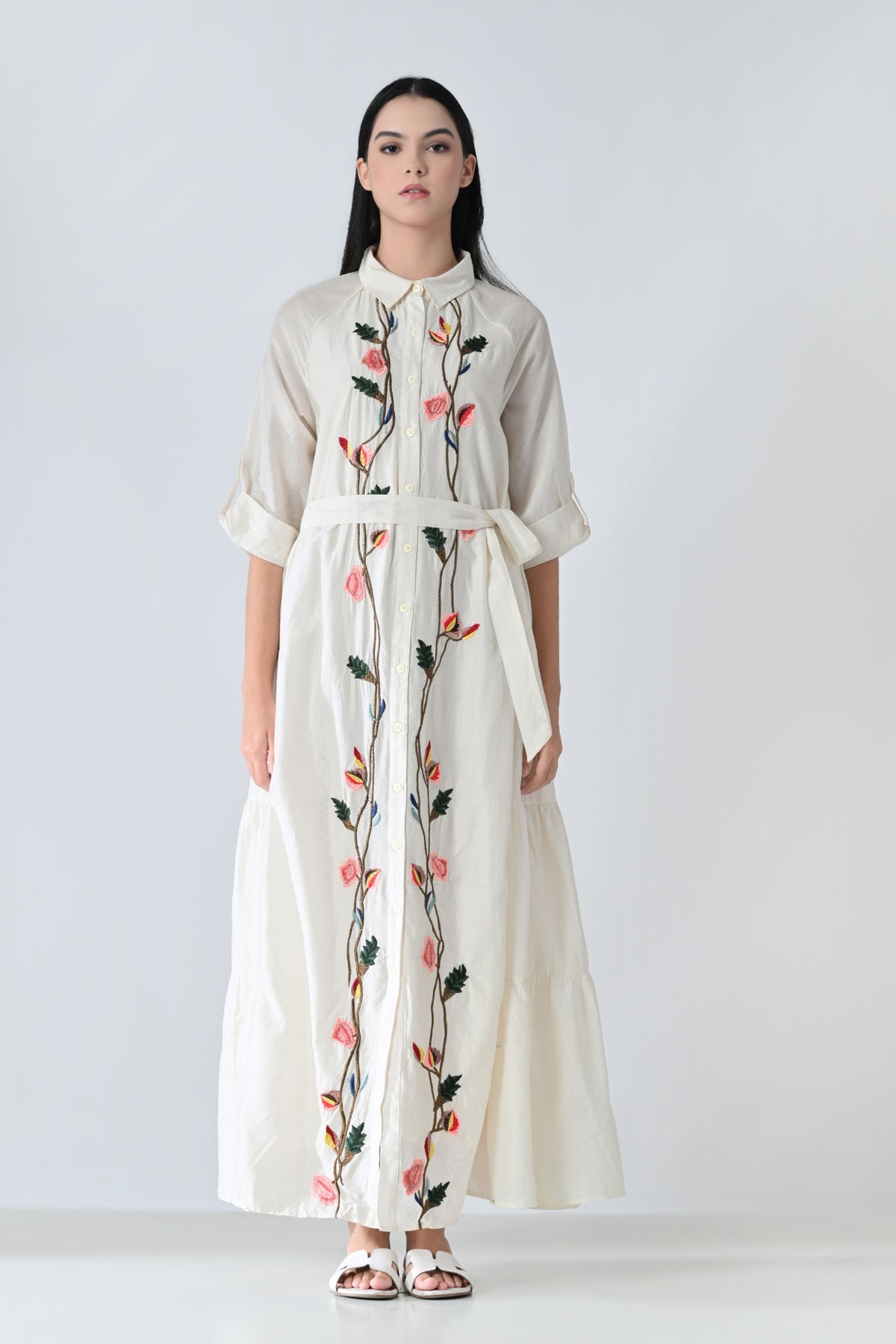 Ivory Floral Embroidered Dress
