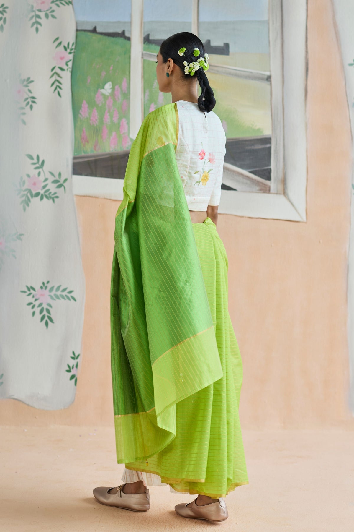Fern Trail Chanderi Sari