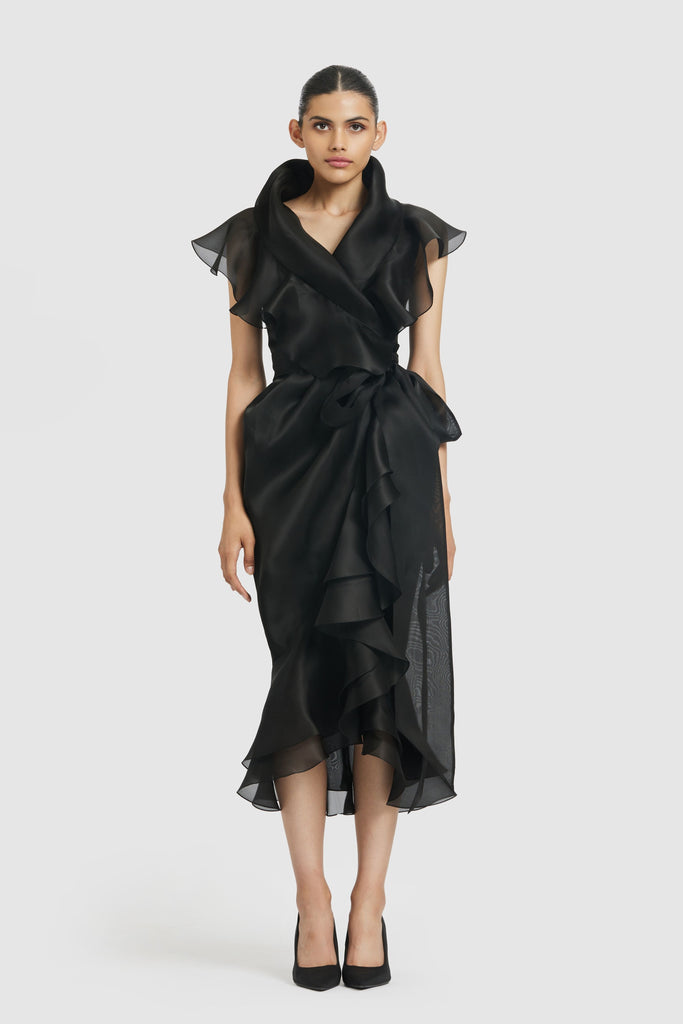 RUFFLE COLLAR DRESS CHARCOAL RUFFLE COLLAR DRESS - Hella (ヘラ 