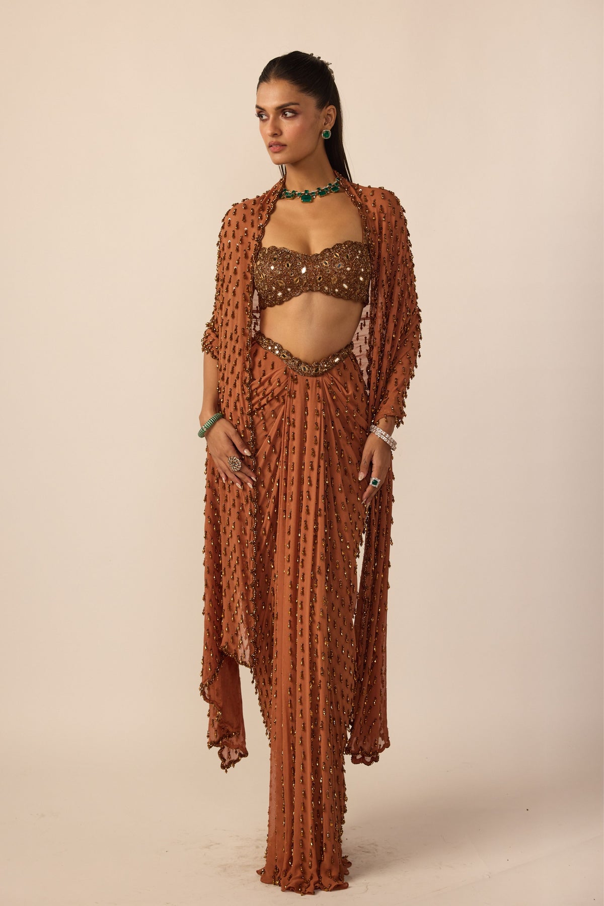 Metallic Copper Saree Set