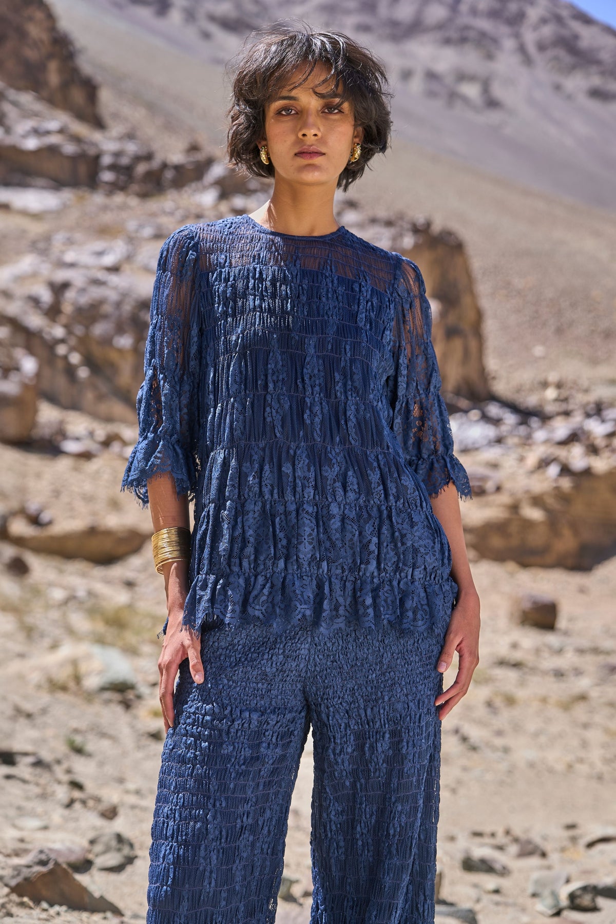 Allover Ruched Lace Pant