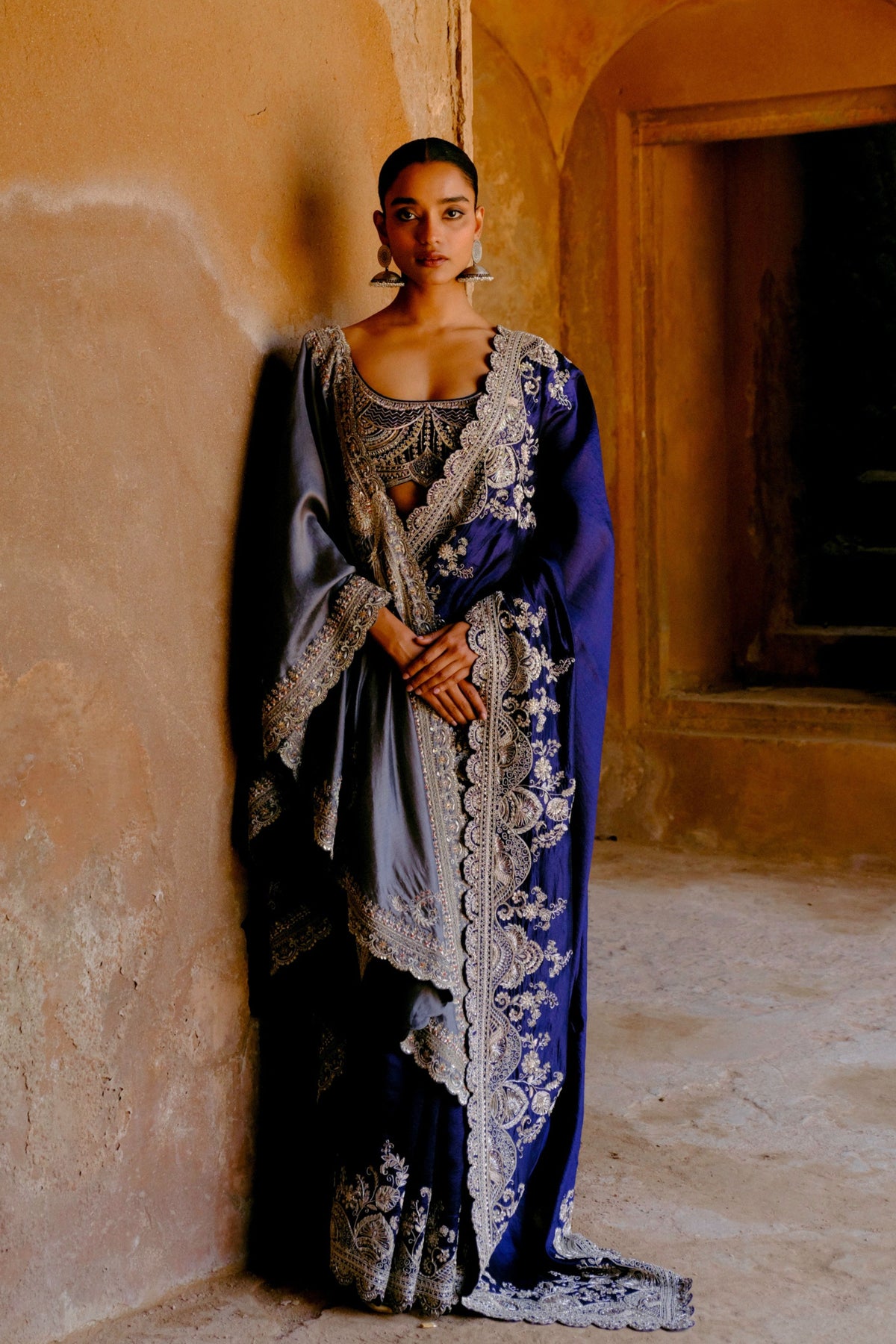 Embroidered Purple Saree With Blouse