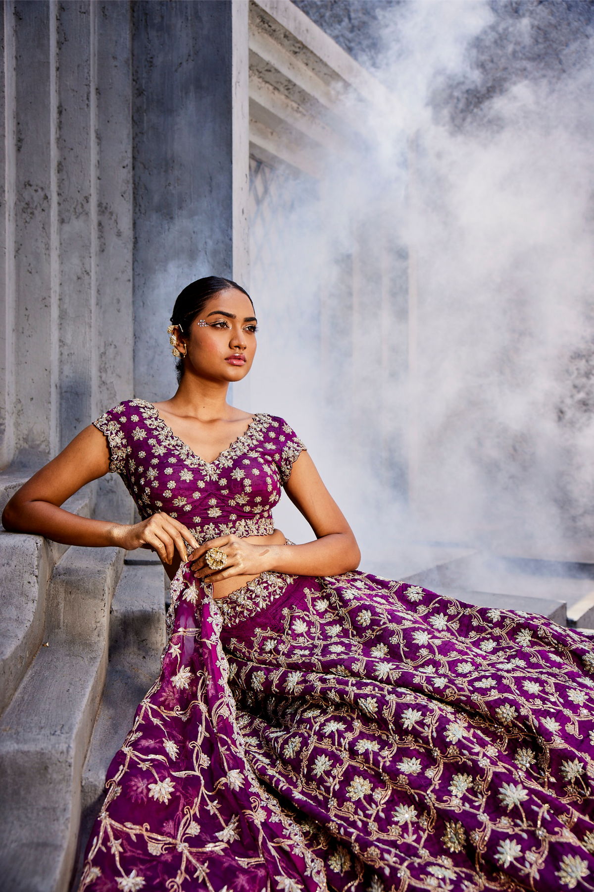 Purple Lotus Ogee Motif Lehenga